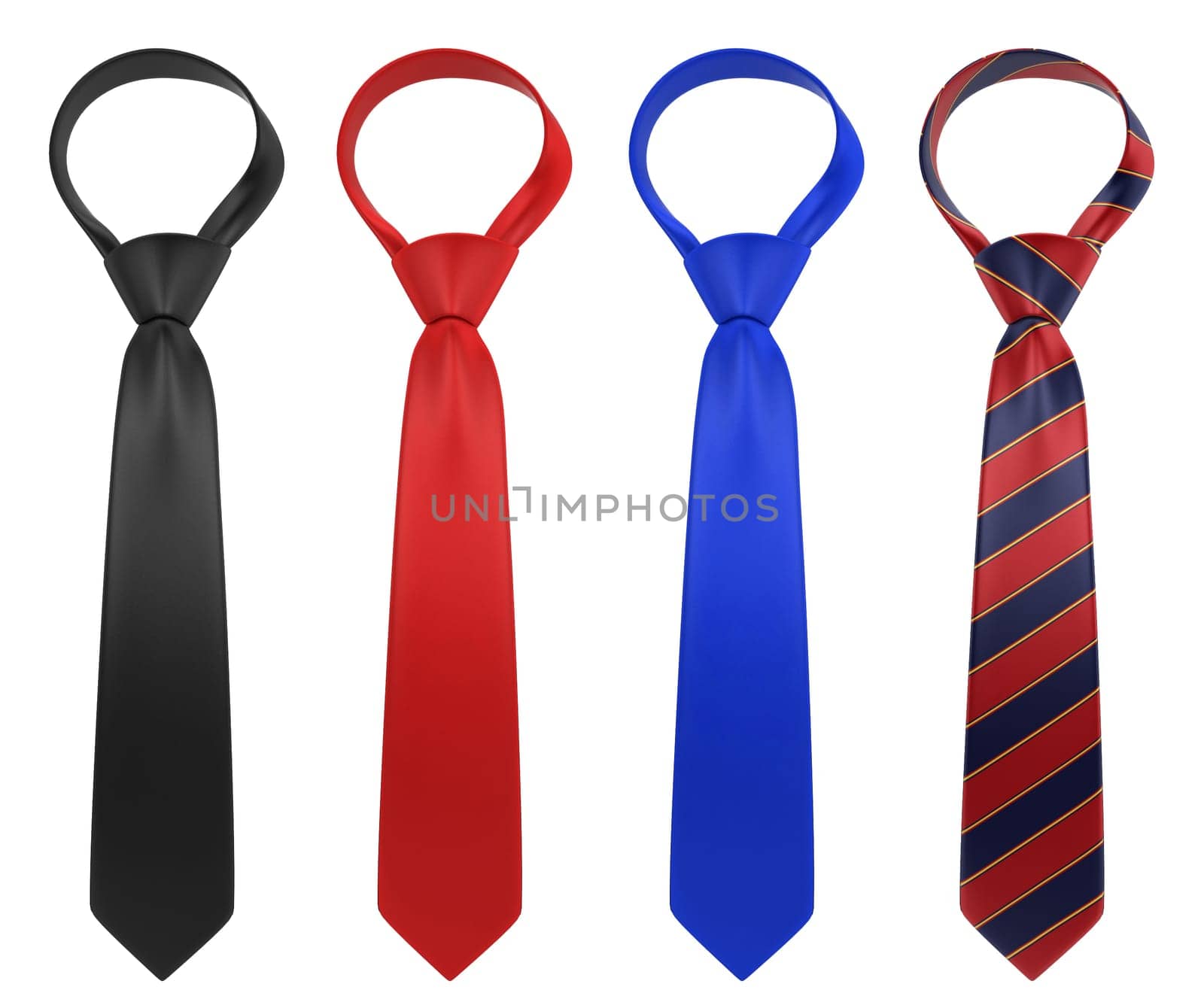 Silk neckties. 3d illustration isolated on white background