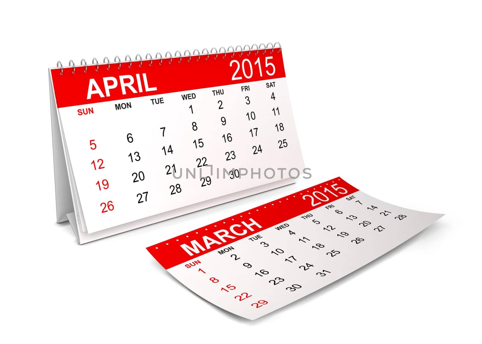 2015 Calendar. April. 3d illustration isolated on white background