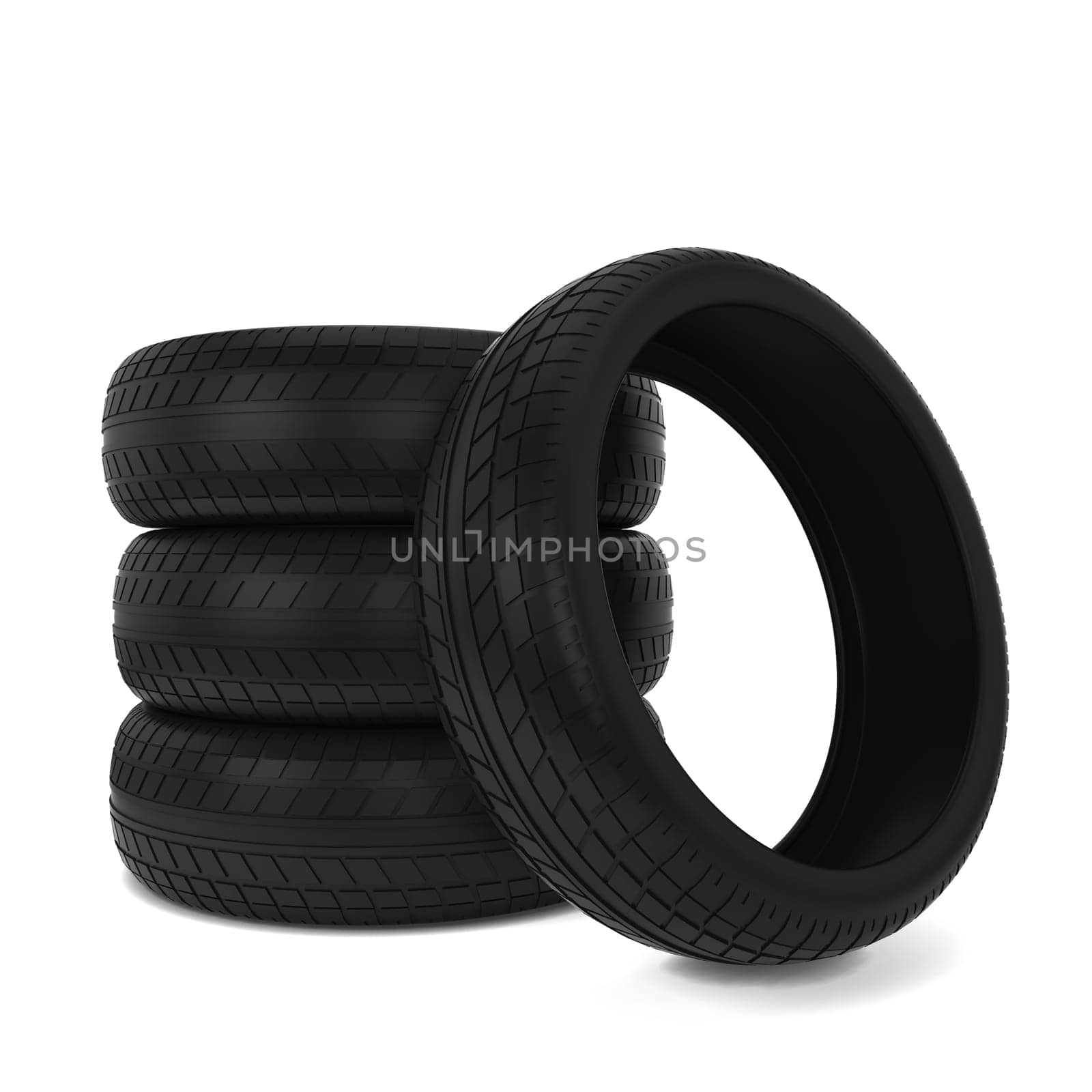 Black tires. 3d illustration isolated on white background