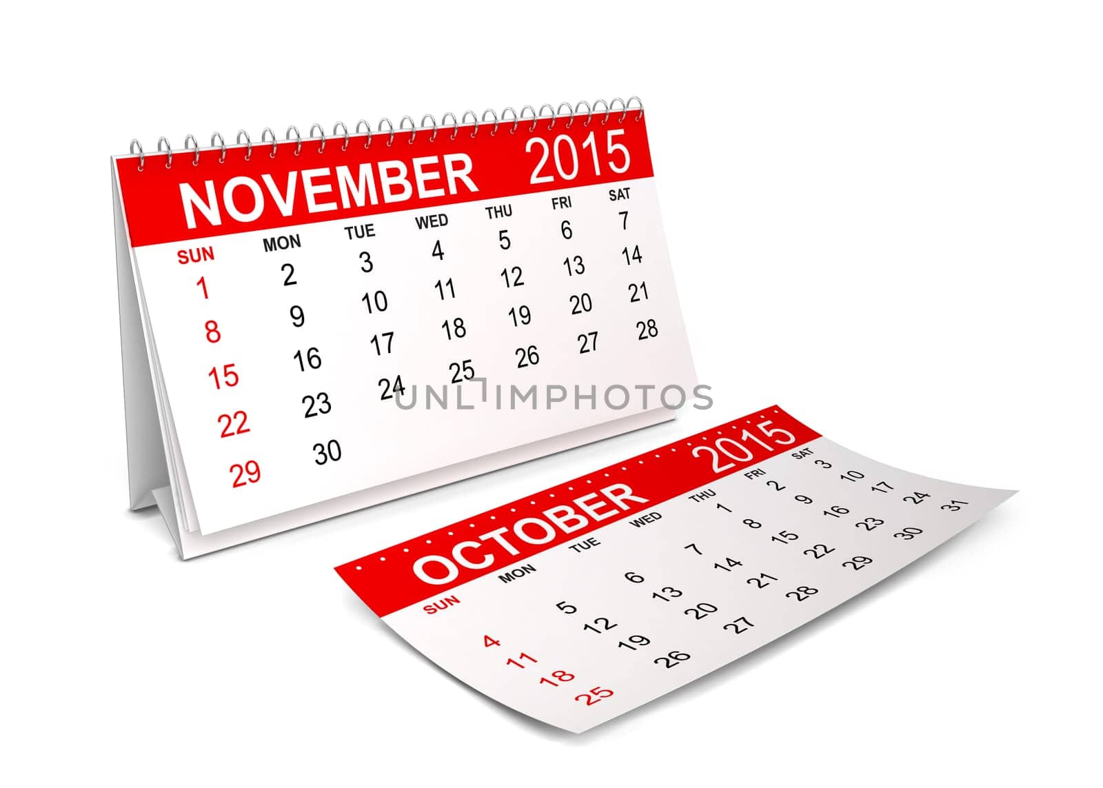 2015 Calendar. November. 3d illustration isolated on white background