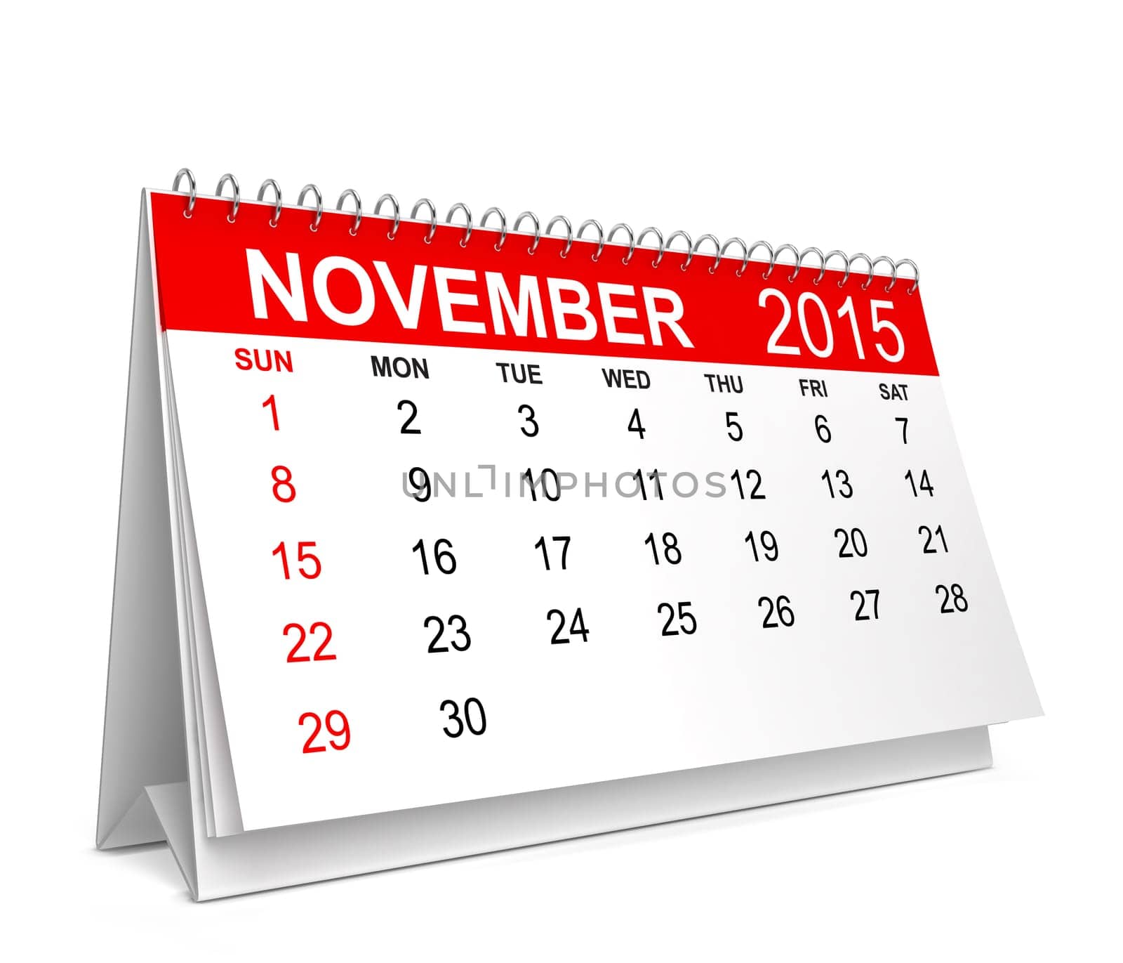 2015 Calendar. November. 3d illustration isolated on white background