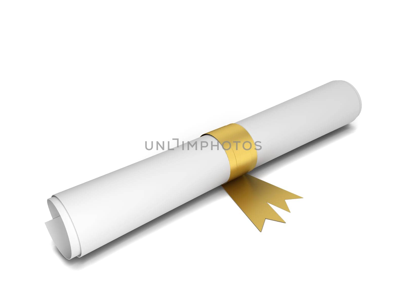 Paper diploma. 3d illustration isolated on white background