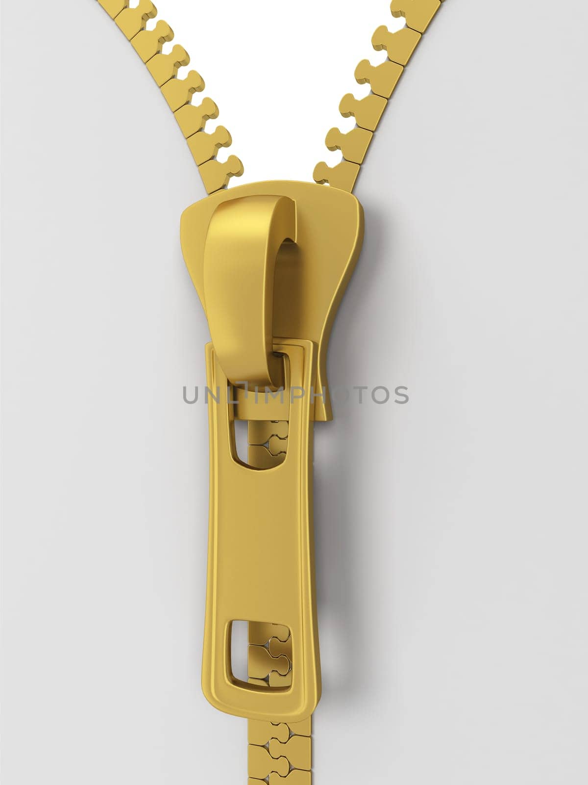 Metal zipper. 3d illustration isolated on white background