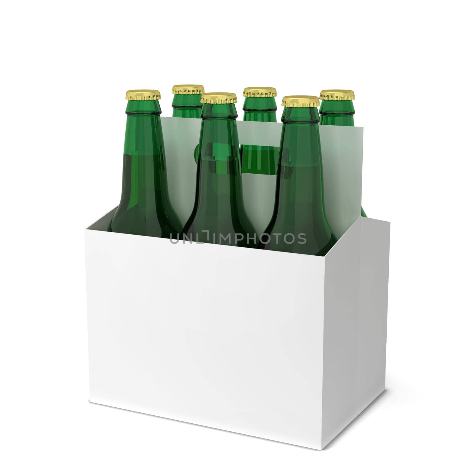 Beer bottles six pack. 3d illustration isolated on white background