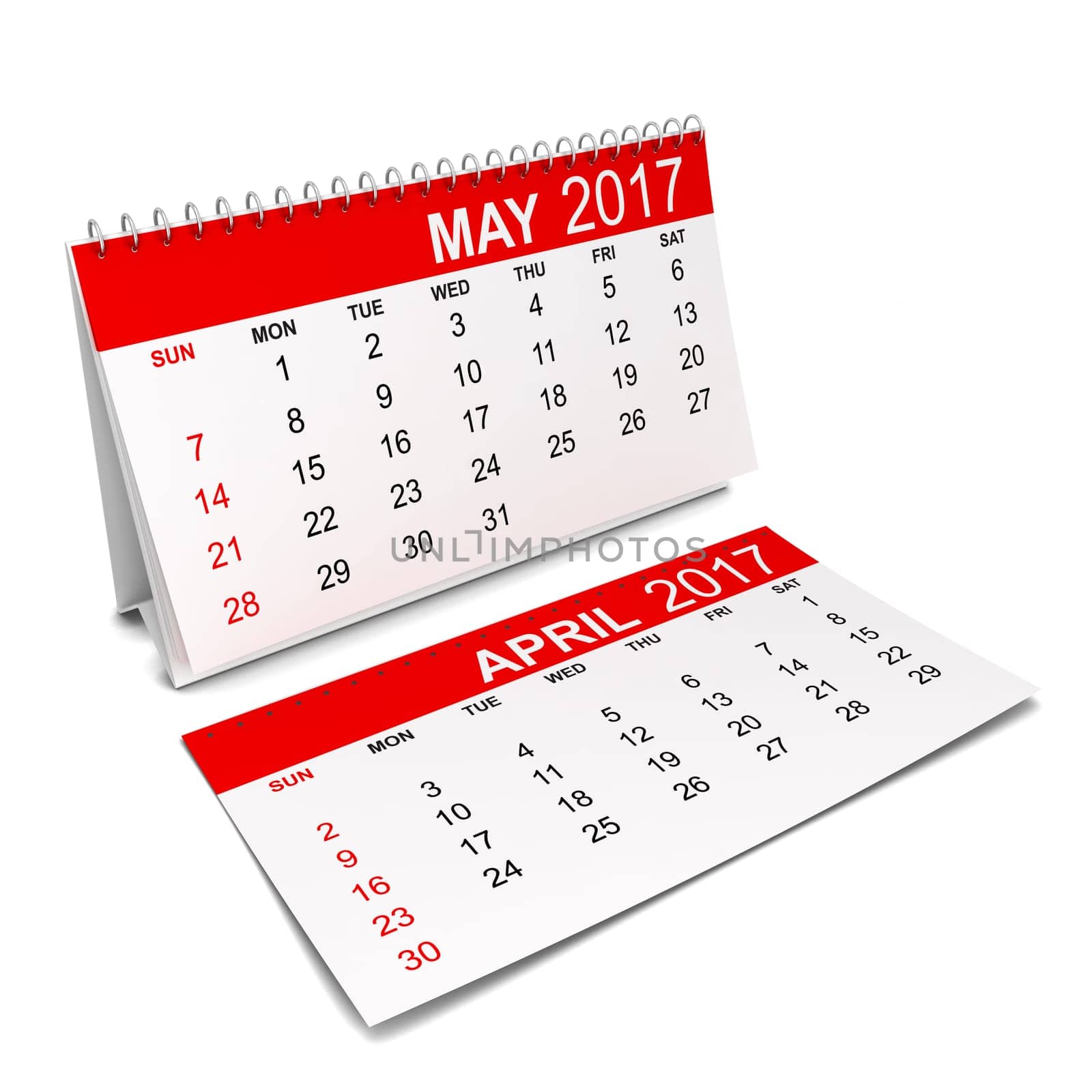 Calendar for 2017 year. 3d illustration isolated on white background