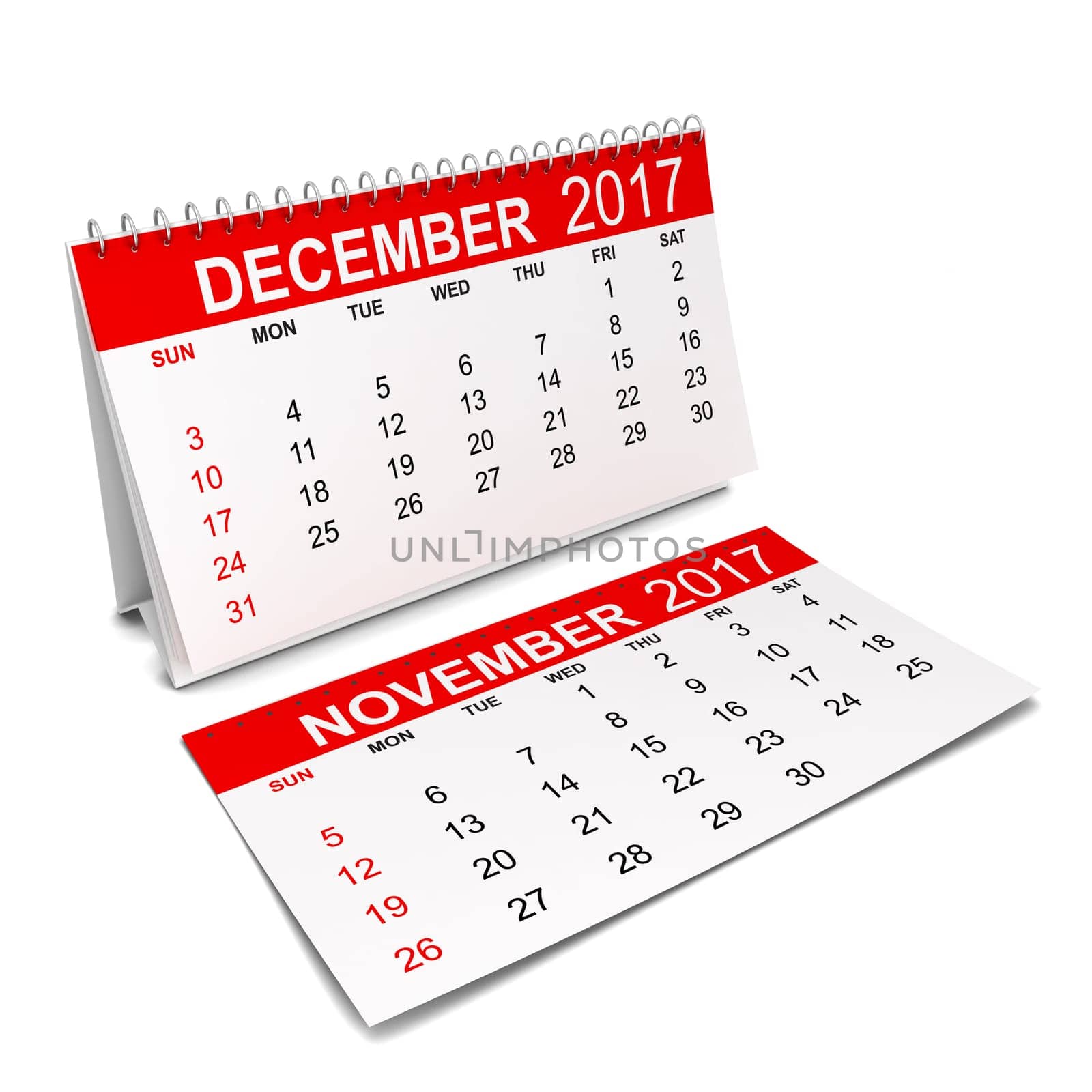 Calendar for 2017 year. 3d illustration isolated on white background