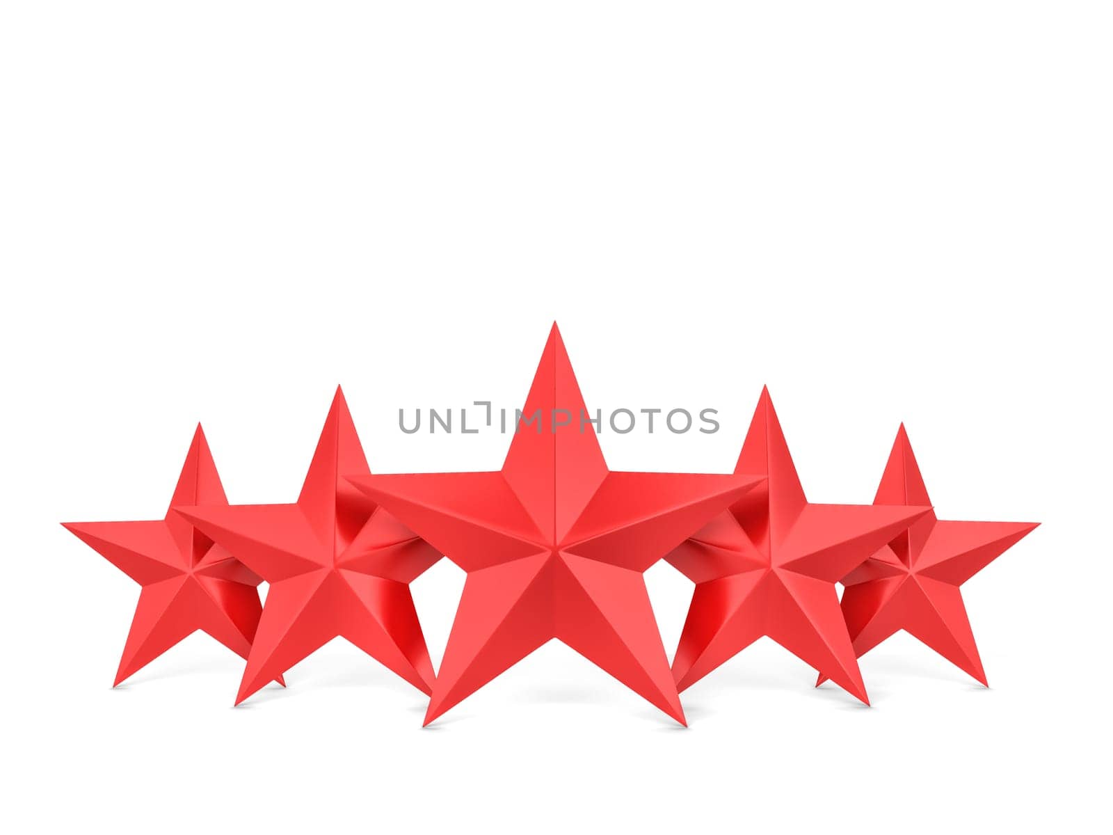 Five stars. 3d illustration isolated on white background
