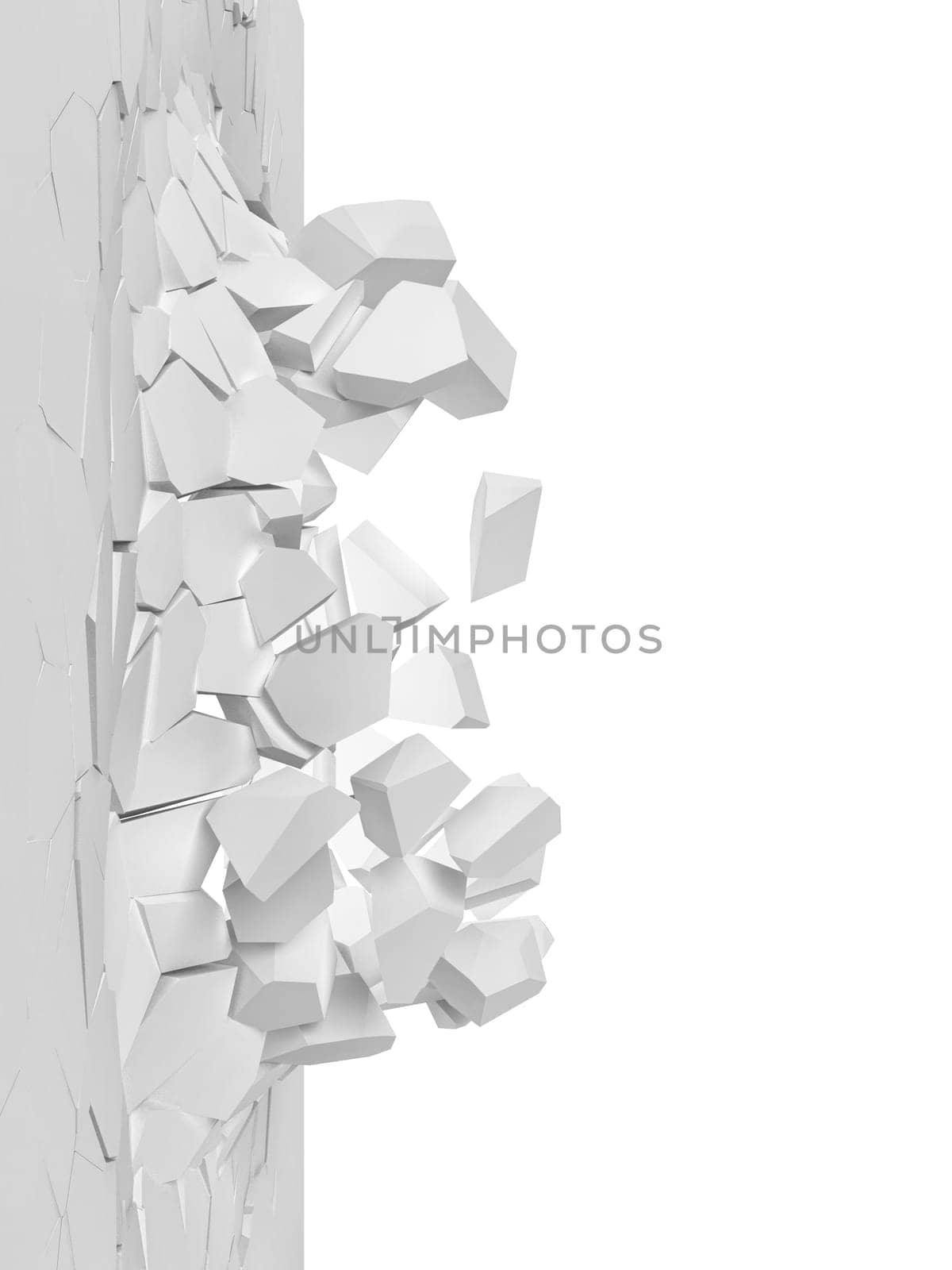 Broken wall. 3d illustration isolated on white background