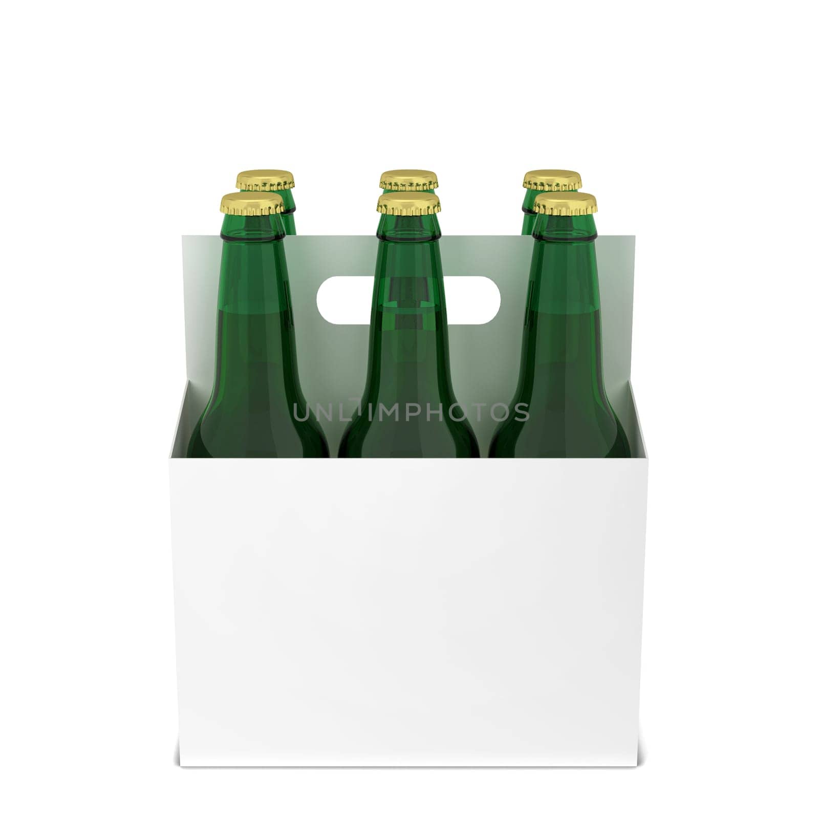 Beer bottles six pack. 3d illustration isolated on white background