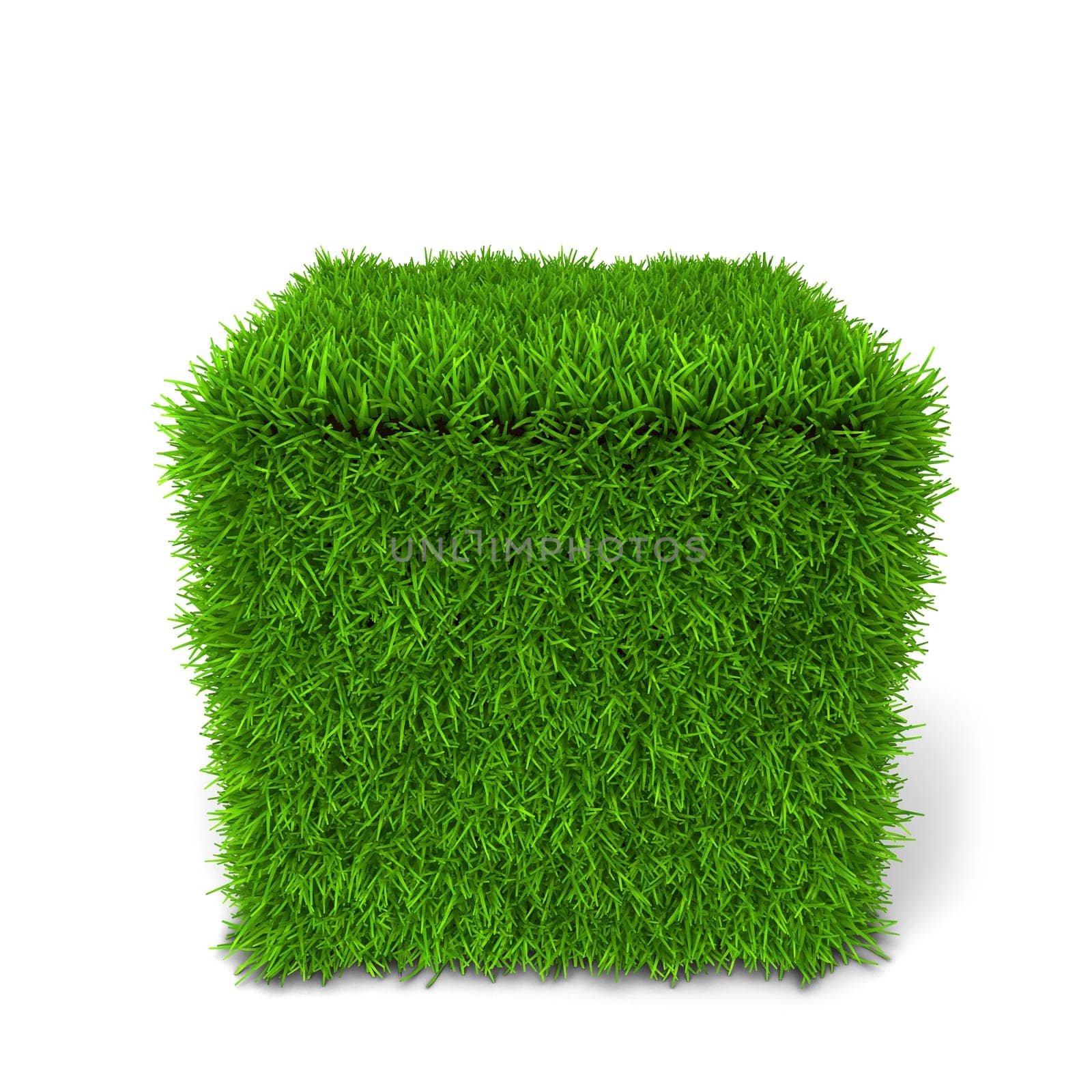 Green grass cube. 3d illustration isolated on white background