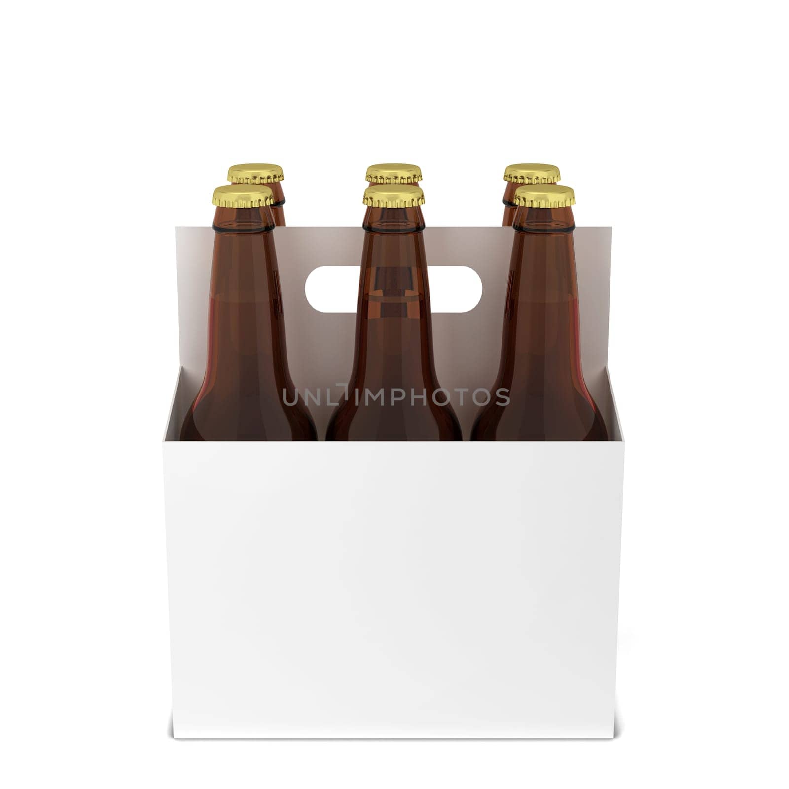 Beer bottles six pack. 3d illustration isolated on white background