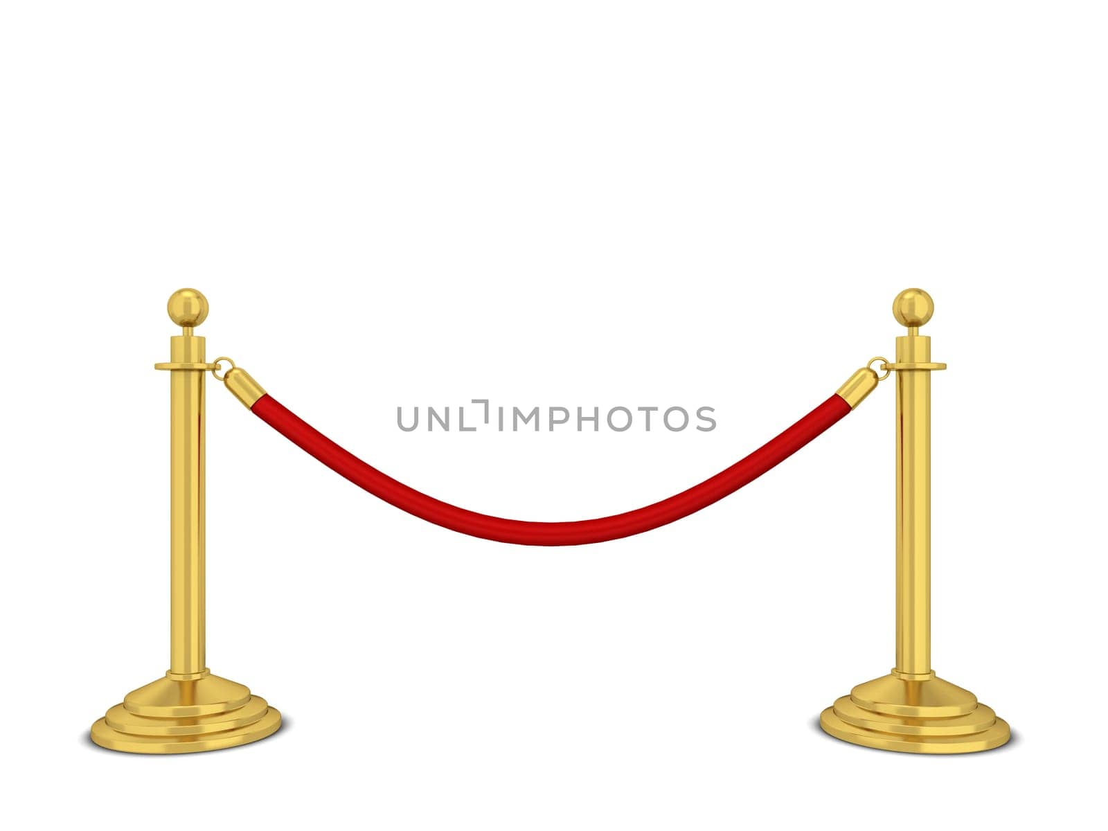 Golden stanchions. 3d illustration isolated on white background