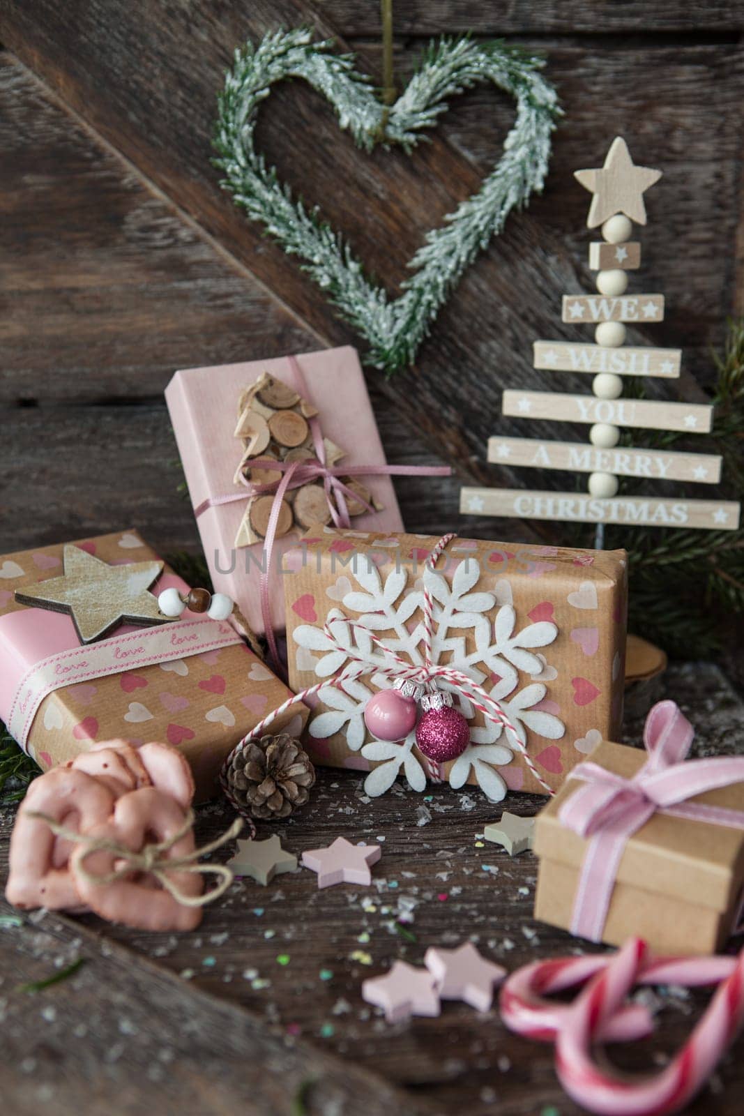 Little christmas presents and decorations for a merry christmas