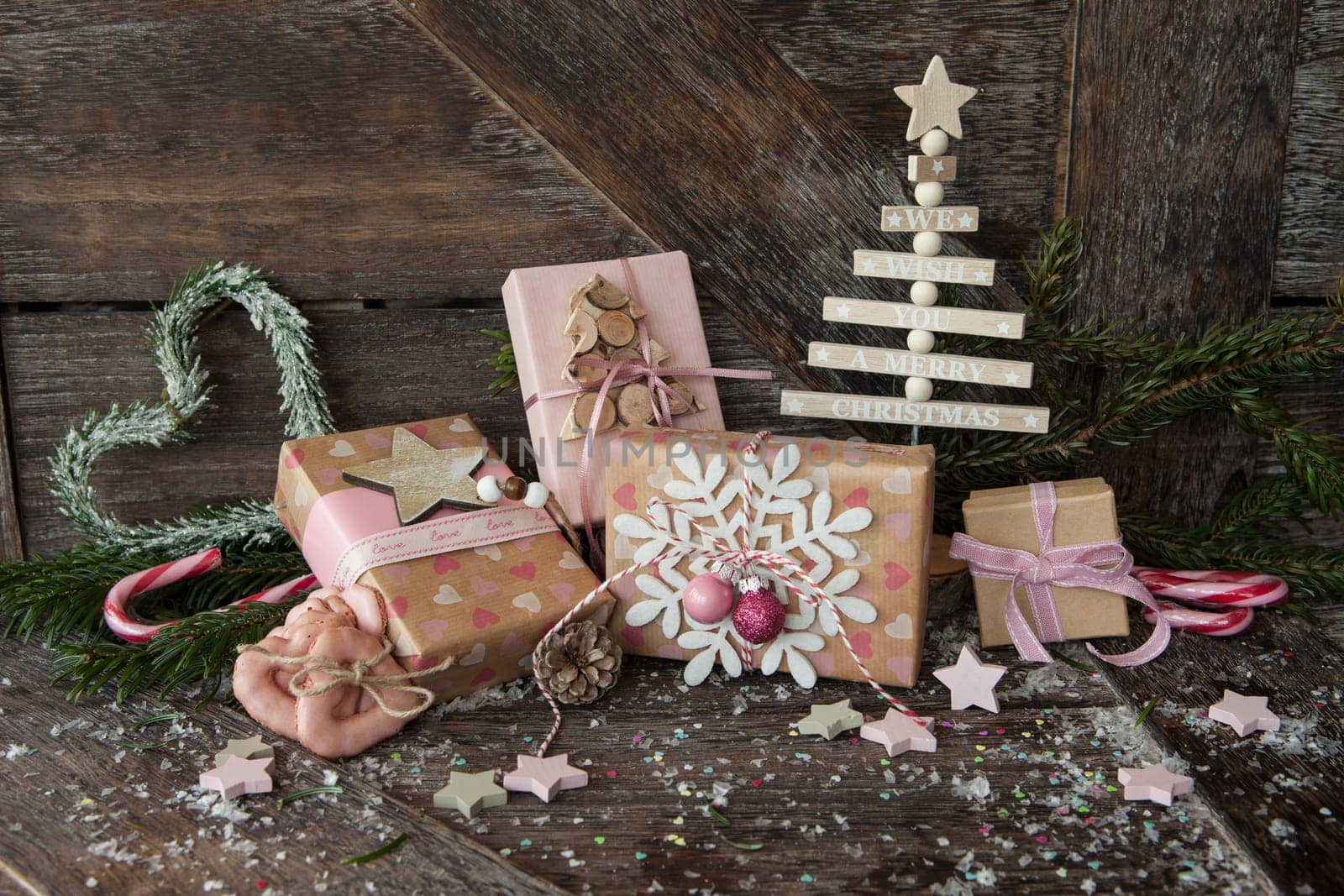 Little christmas presents and decorations for a merry christmas
