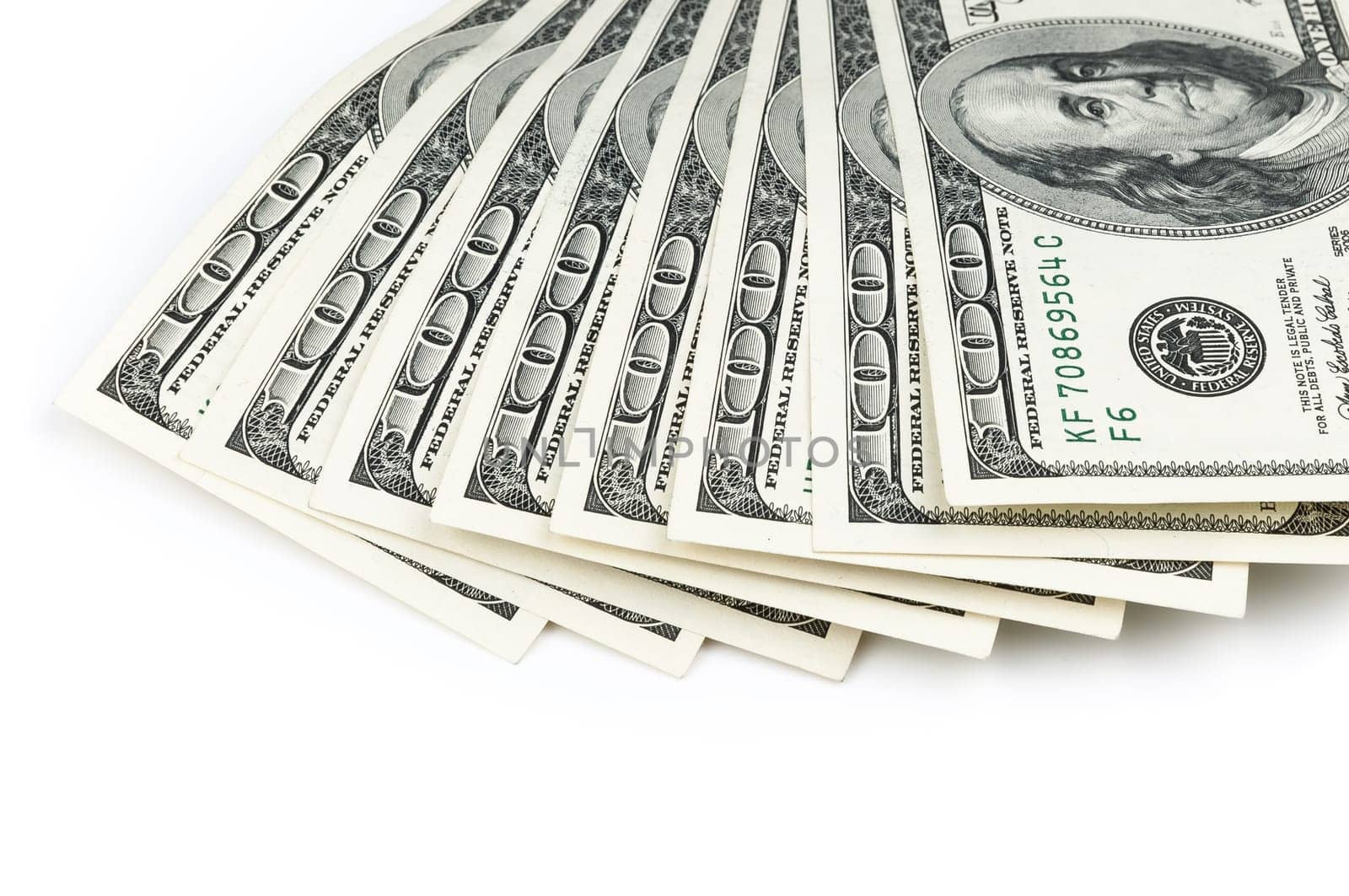 Parts of the $ 100 bills are fan-shaped from above.
