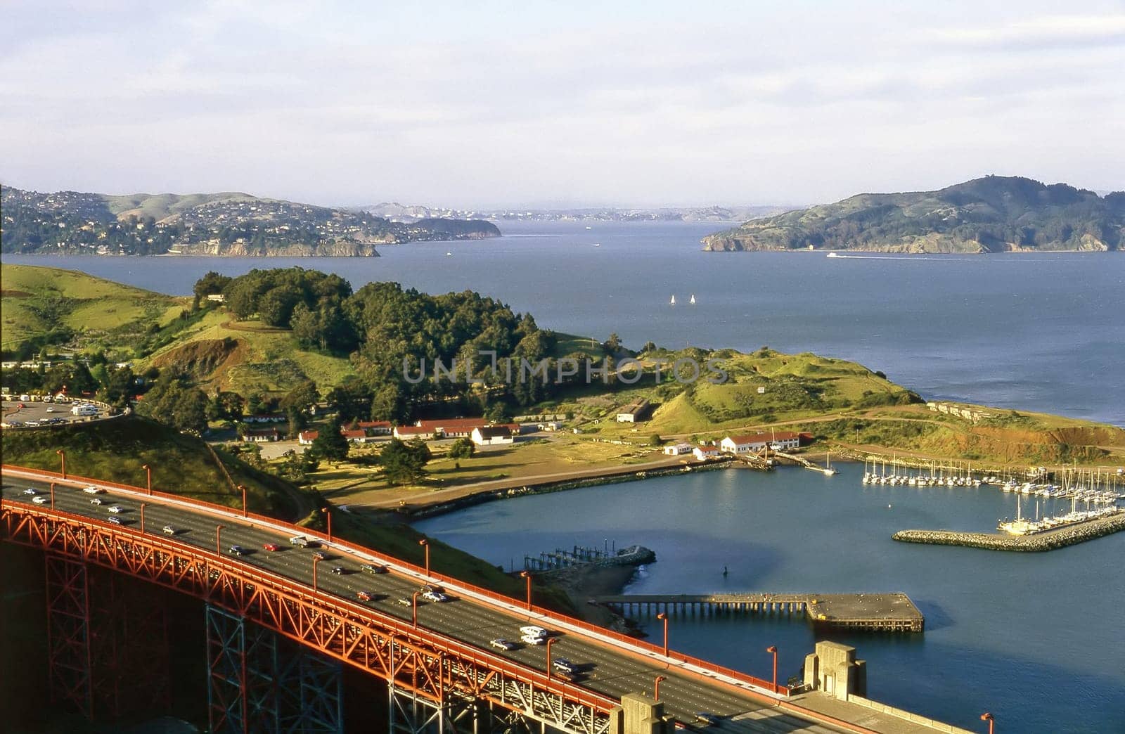 View of Sausalito with Golden Gate Bridge in California