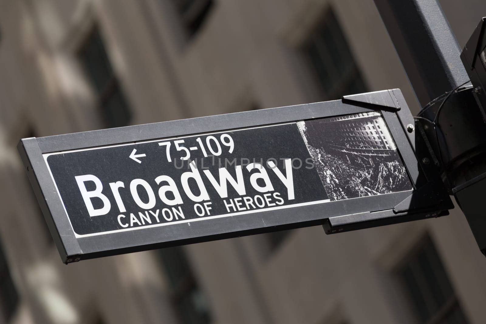 Broadway sign in lower Manhattan, New York City, USA.