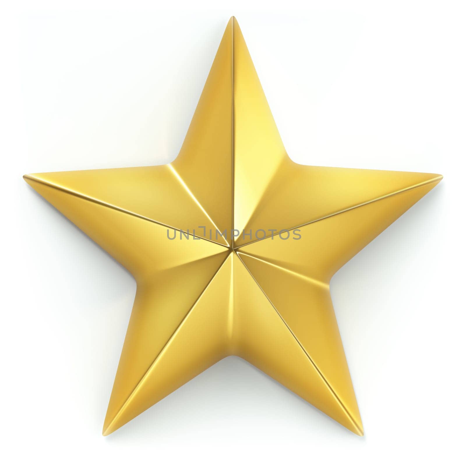 3D illustration. Gold star on white background with light shadow. Clipping path included.