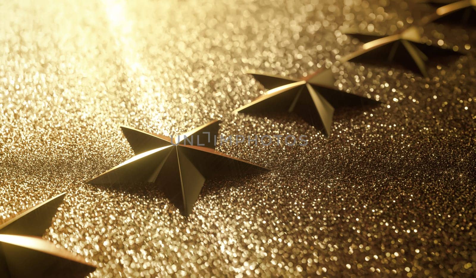 3D illustration. Golden stars in high relief. Concept of good qualification.