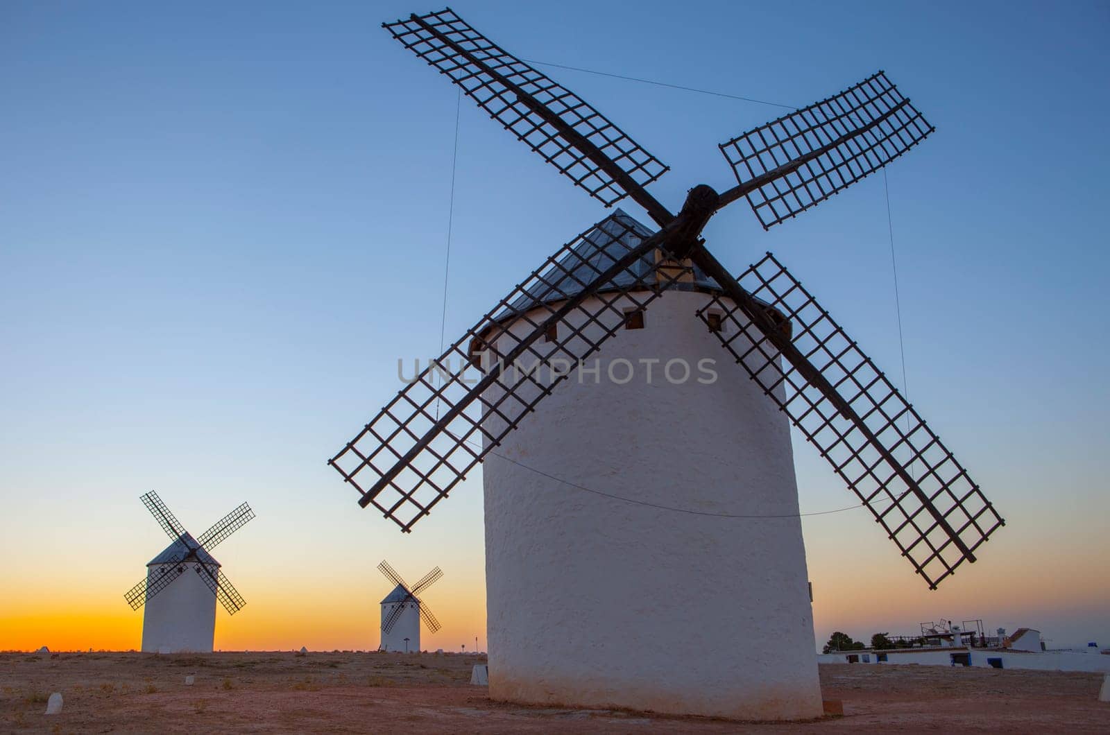 Traditional windmills at rising, Campo de Criptana, La Mancha, Spain