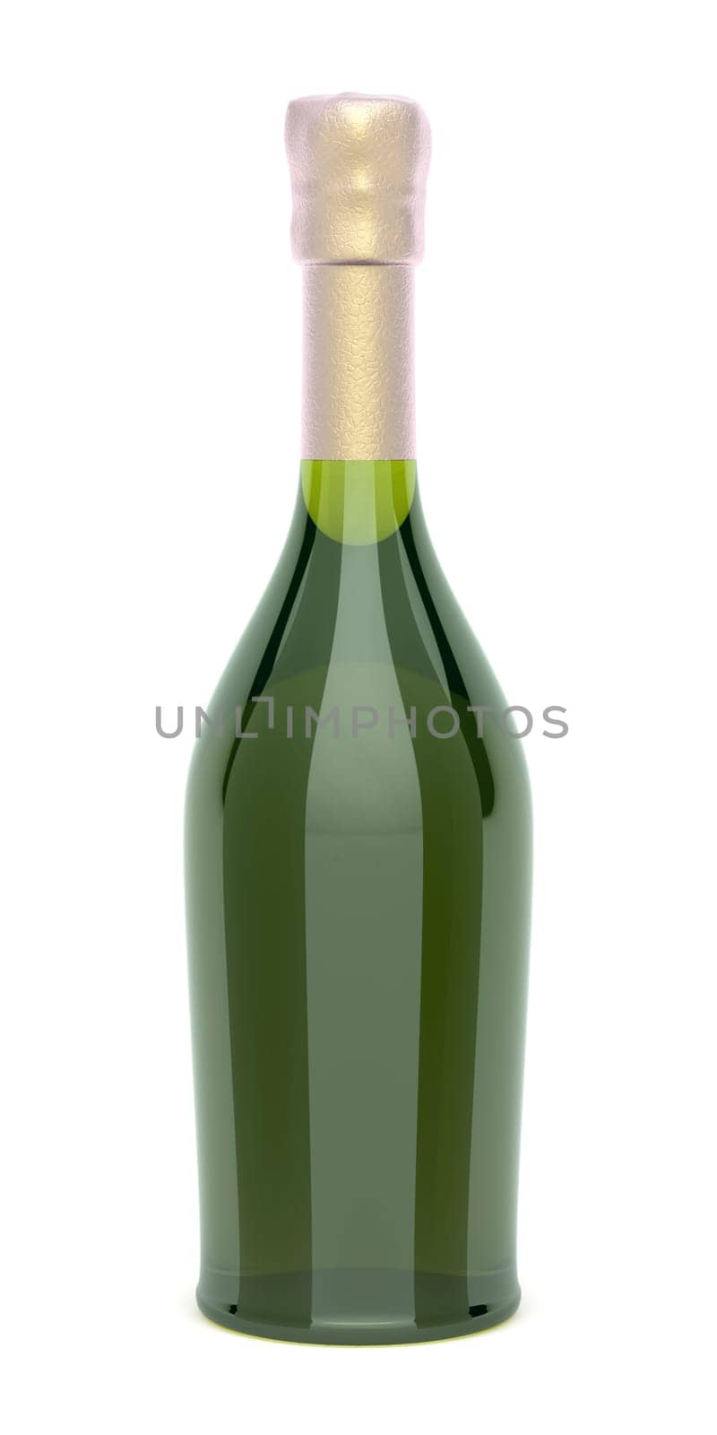 Sparkling wine bottle on white background