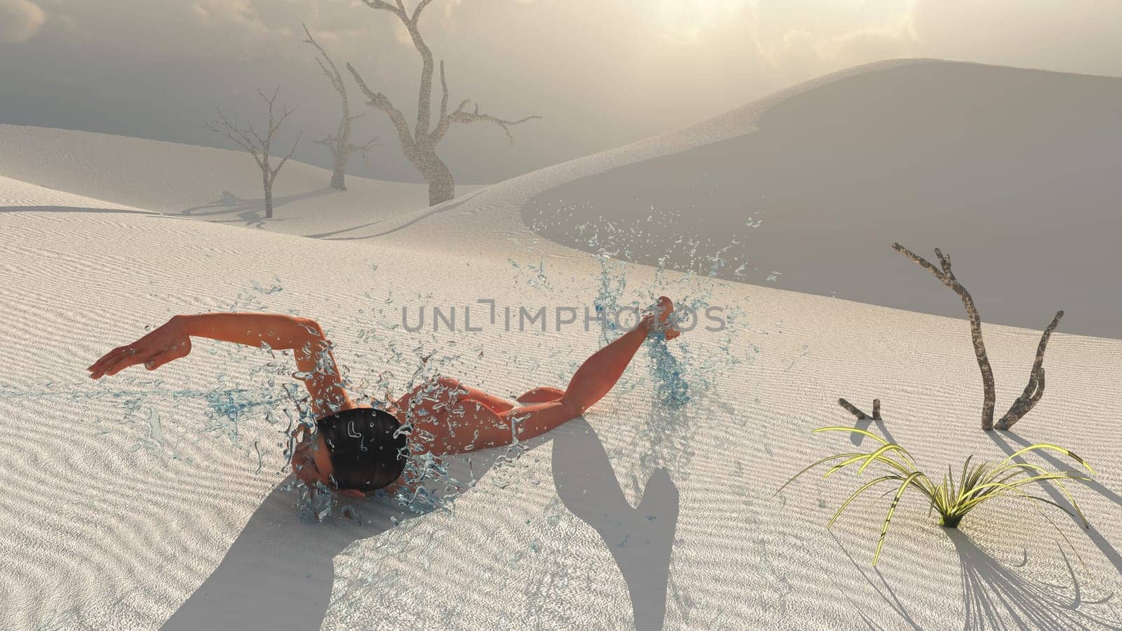 Woman swimming in the desert.