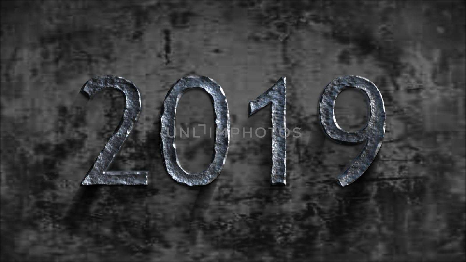 The 3d rednering of 2019 end of year. rock style Design of greeting card