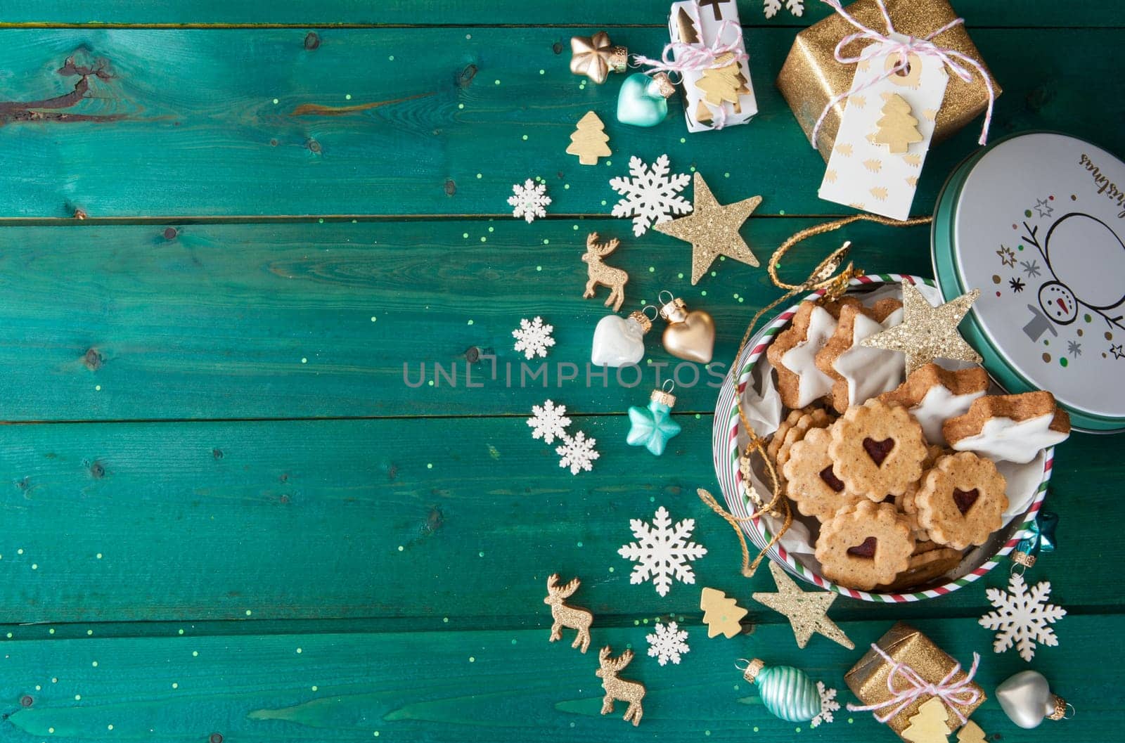 Little jar of cookies and christmas decorrations