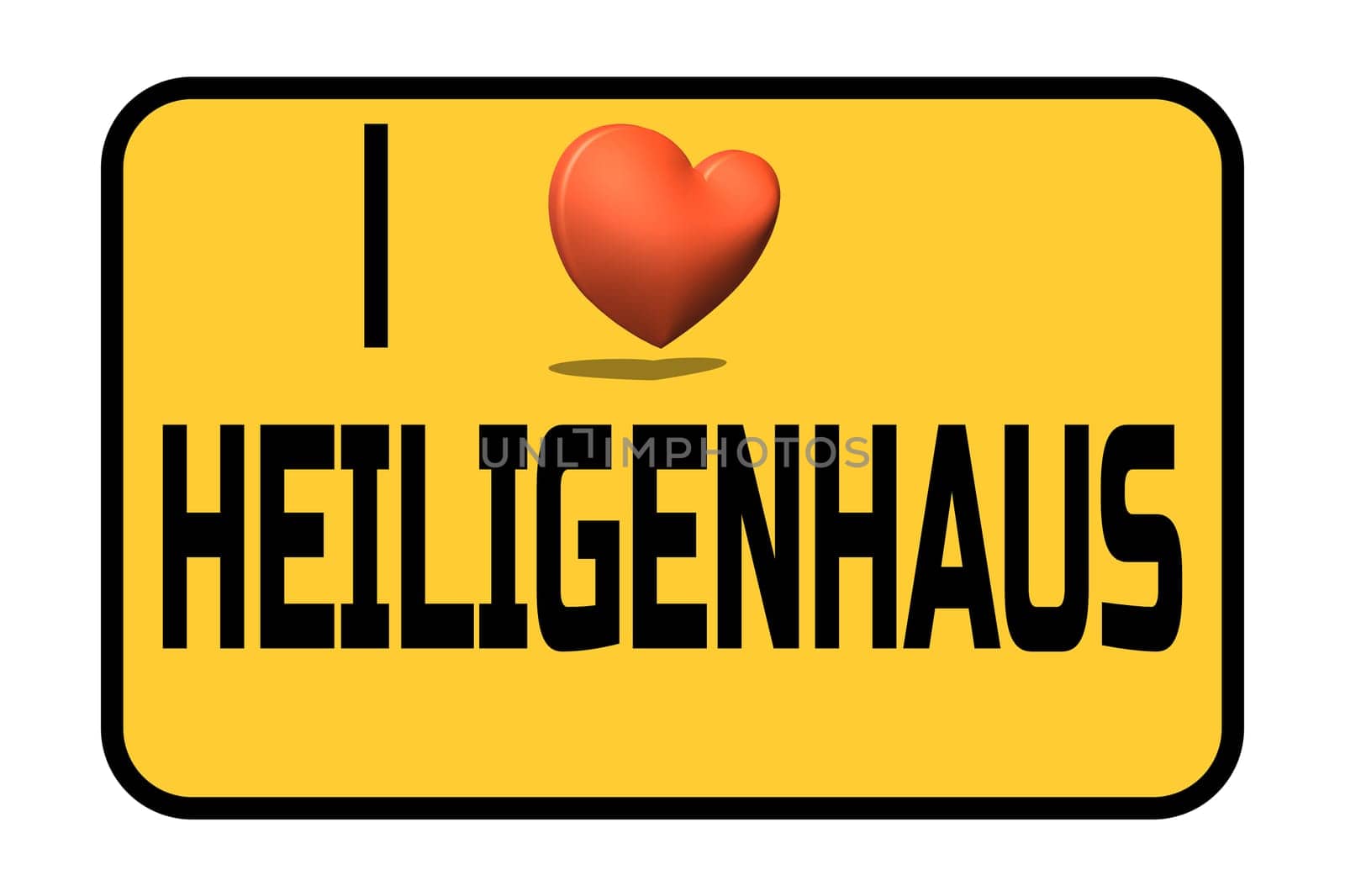 City entrance road sign with caption in english - I love my city  Heiligenhaus and heart symbol
