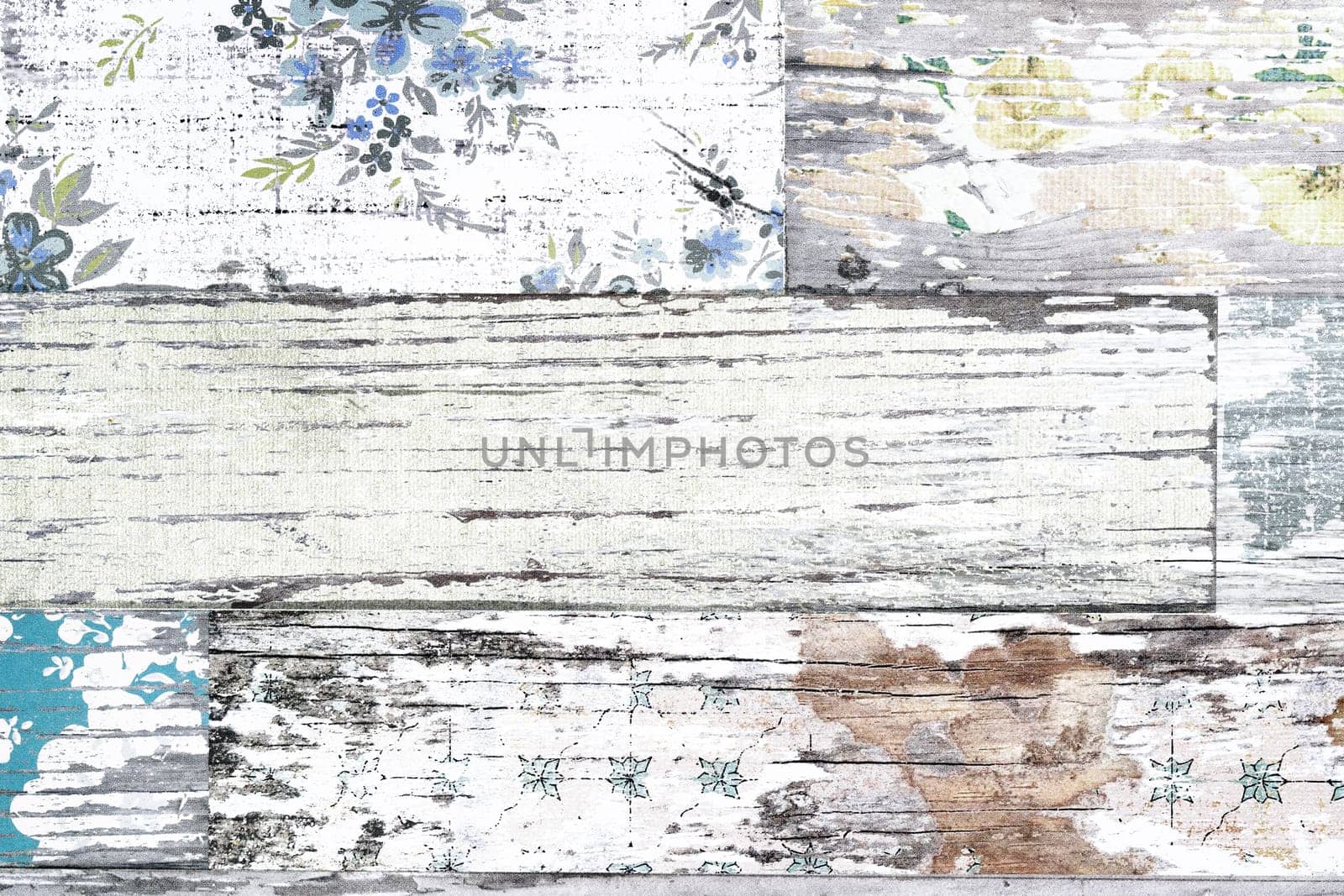 Floral vintage flowers pattern on grunge wood background