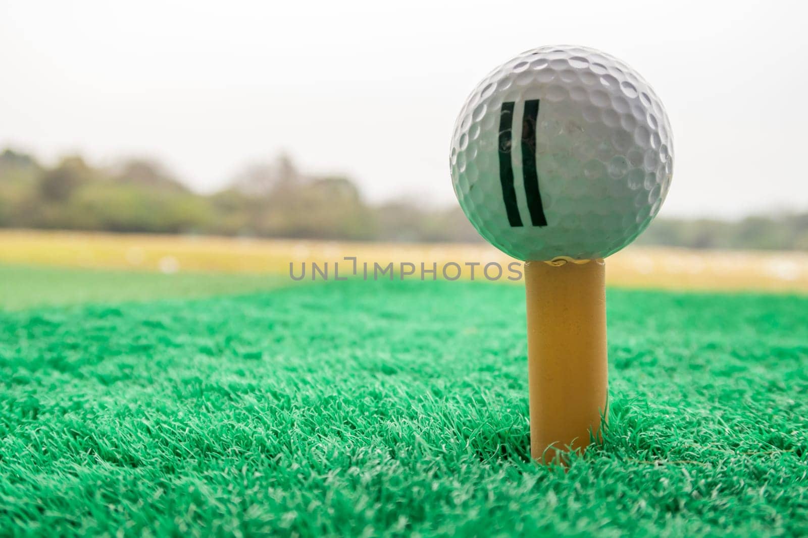 Golf ball on a Tee in driving range
