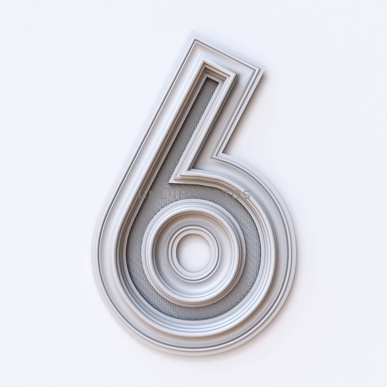 White picture frame font Number 6 SIX 3D rendering illustration isolated on white background