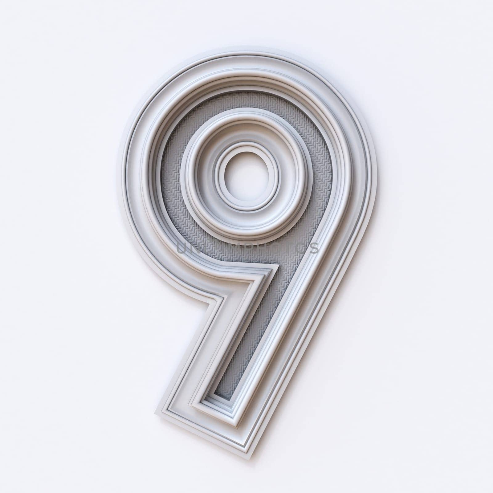 White picture frame font Number 9 NINE 3D rendering illustration isolated on white background