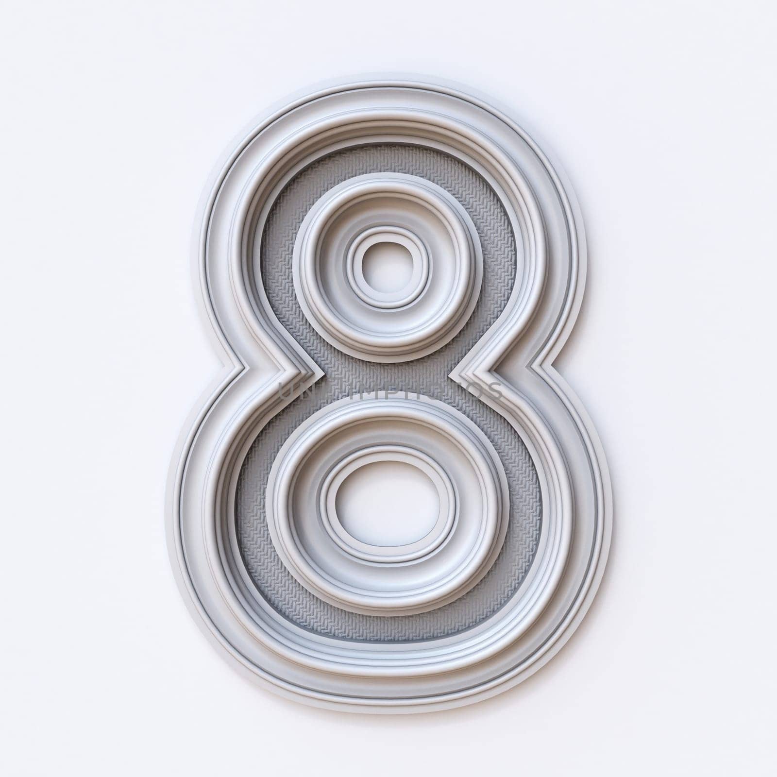White picture frame font Number 8 EIGHT  3D rendering illustration isolated on white background