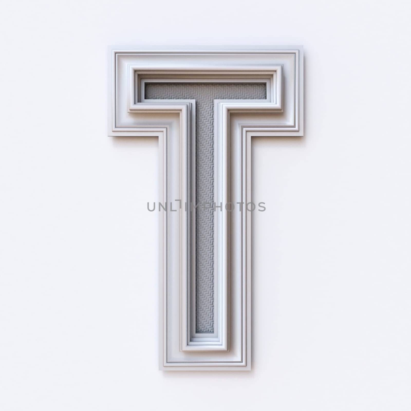 White picture frame font Letter T 3D rendering illustration isolated on white background