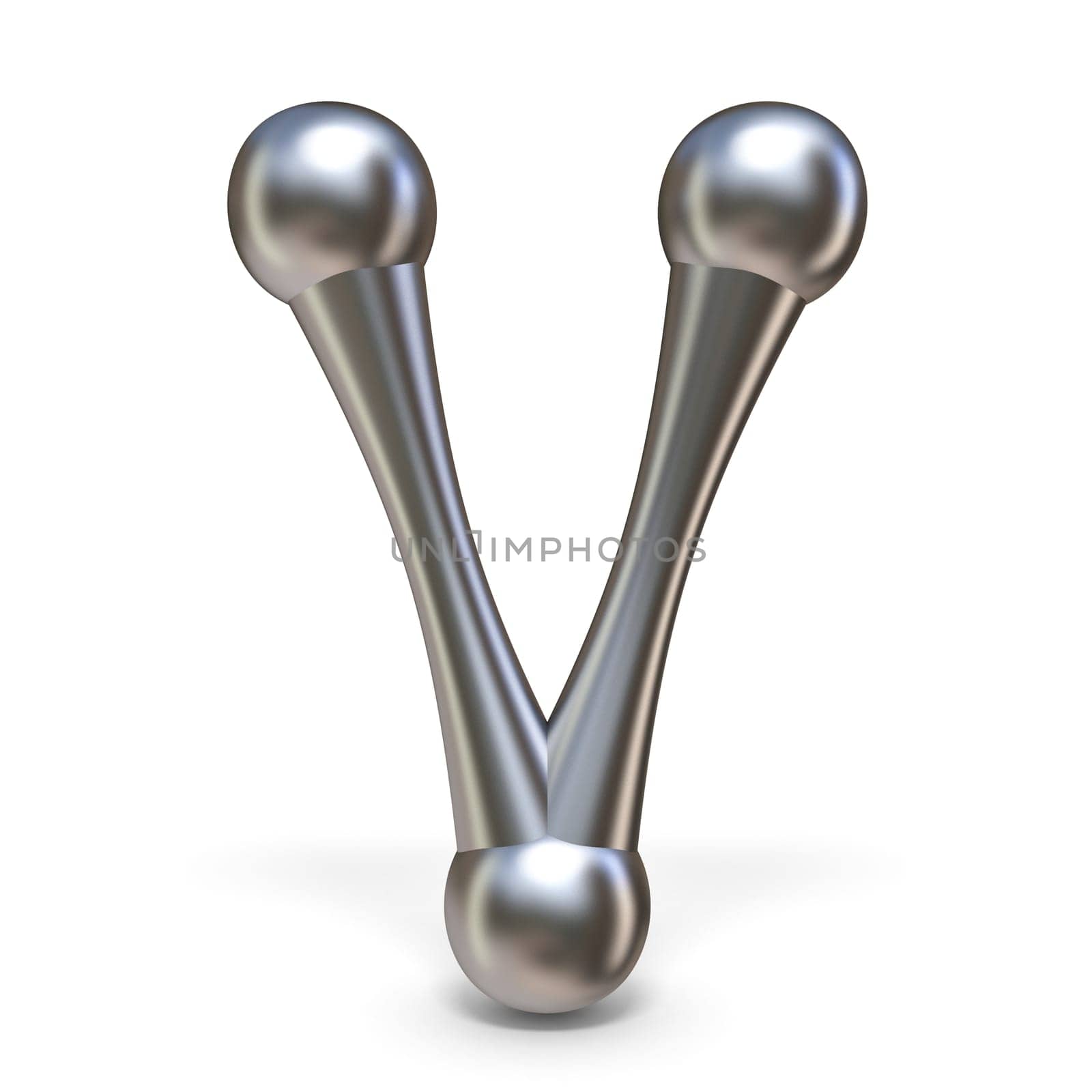 Steel molecular font Letter V 3D render illustration isolated on white background