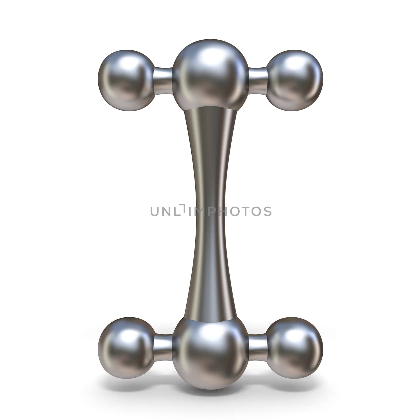 Steel molecular font Letter I 3D render illustration isolated on white background