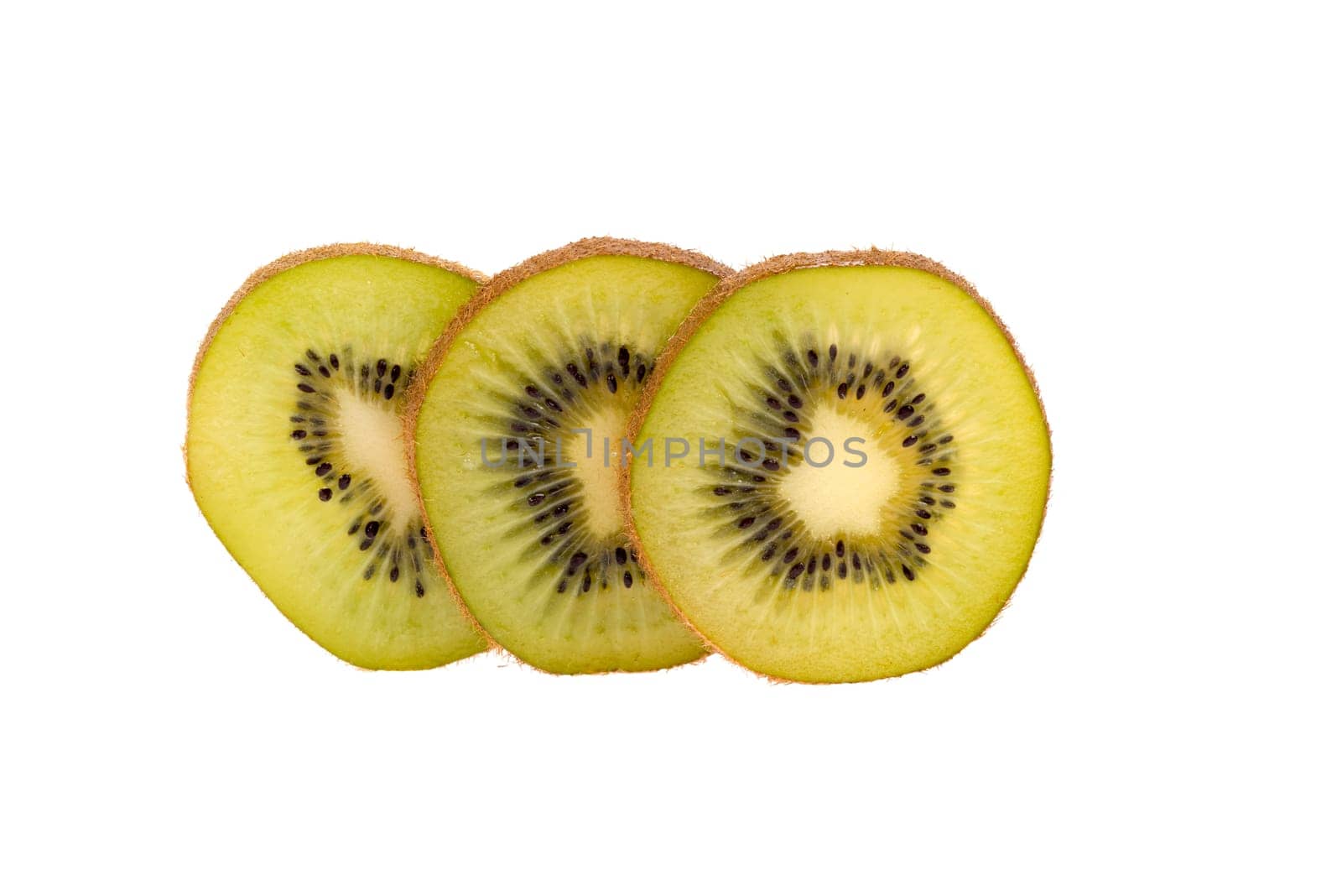 Three slices of ripe and fresh Kiwi fruits isolated on white background