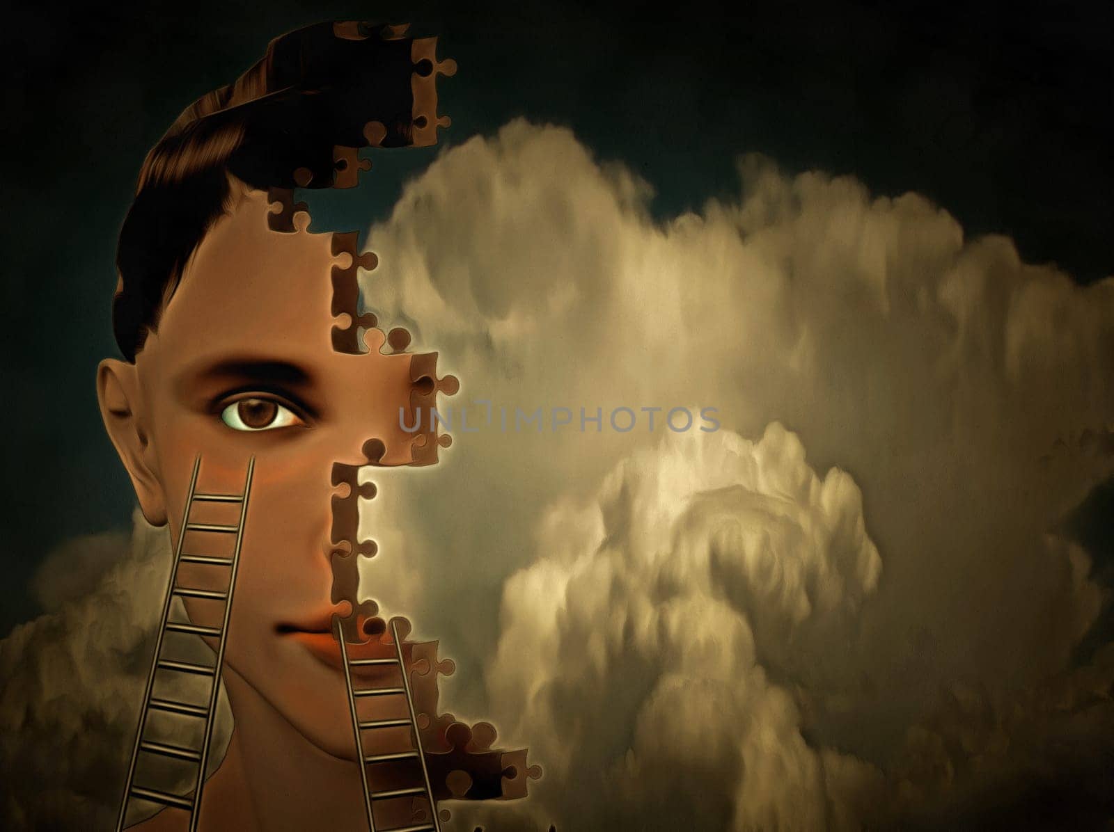 Woman's face, puzzle cloud