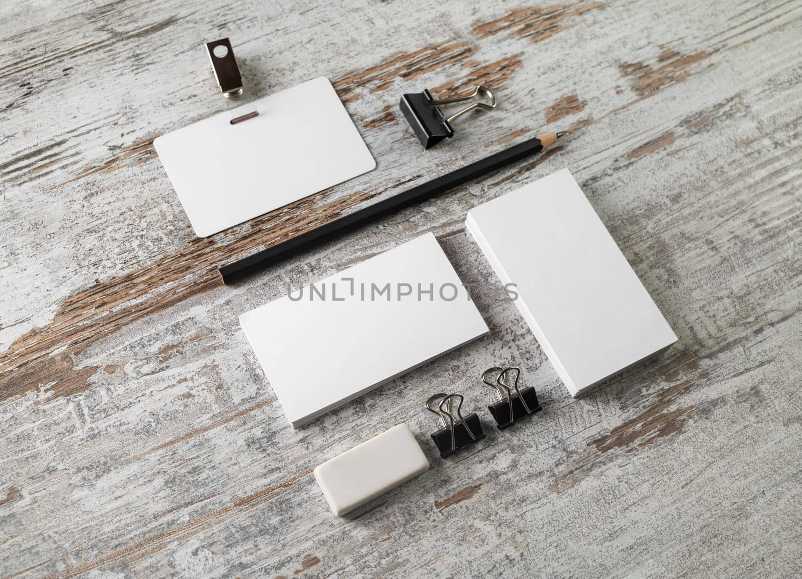 Branding stationery mockup on wooden background. Blank objects for placing your design.
