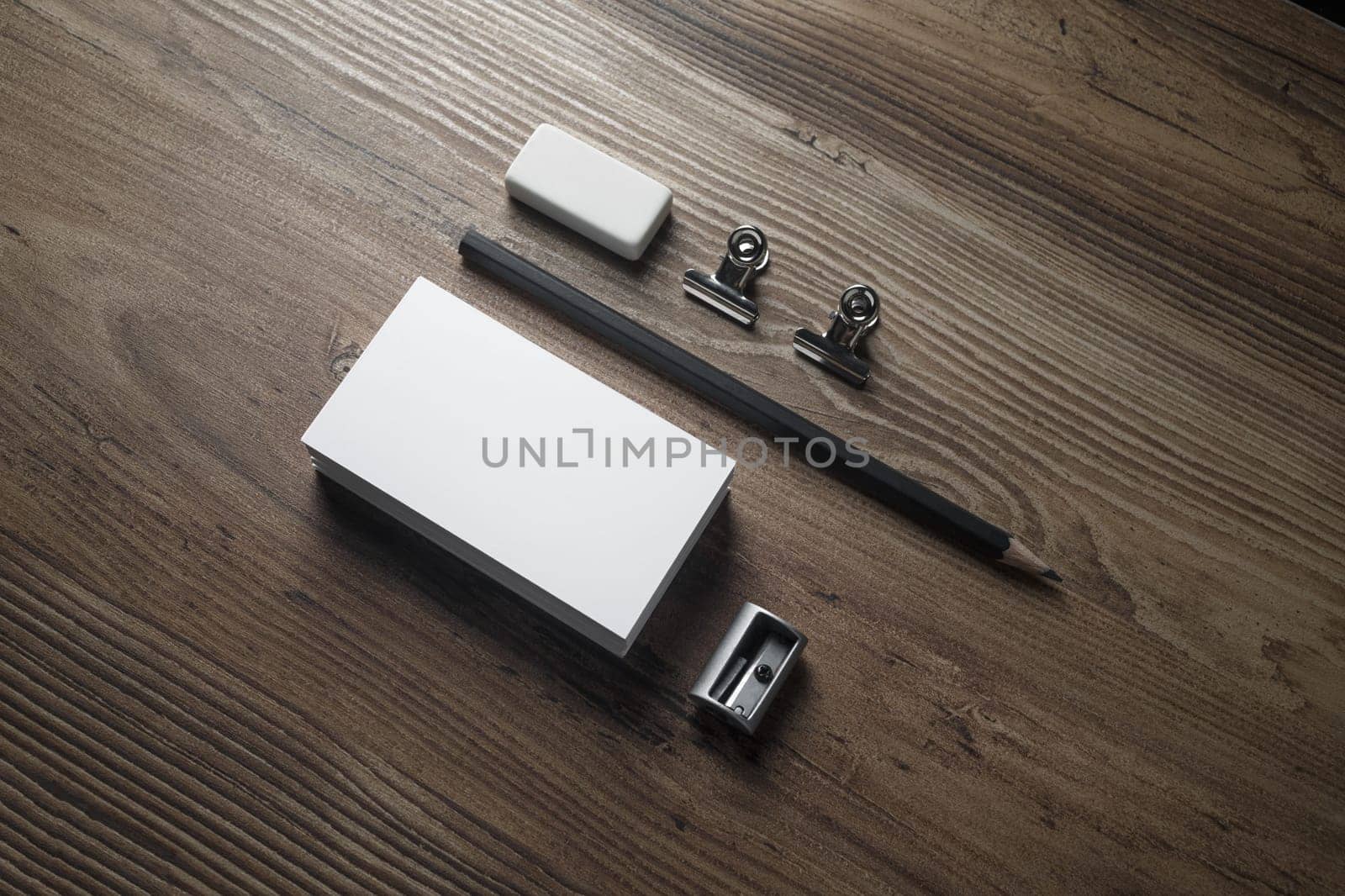 Branding stationery mockup on wood table background. Blank objects for placing your design.