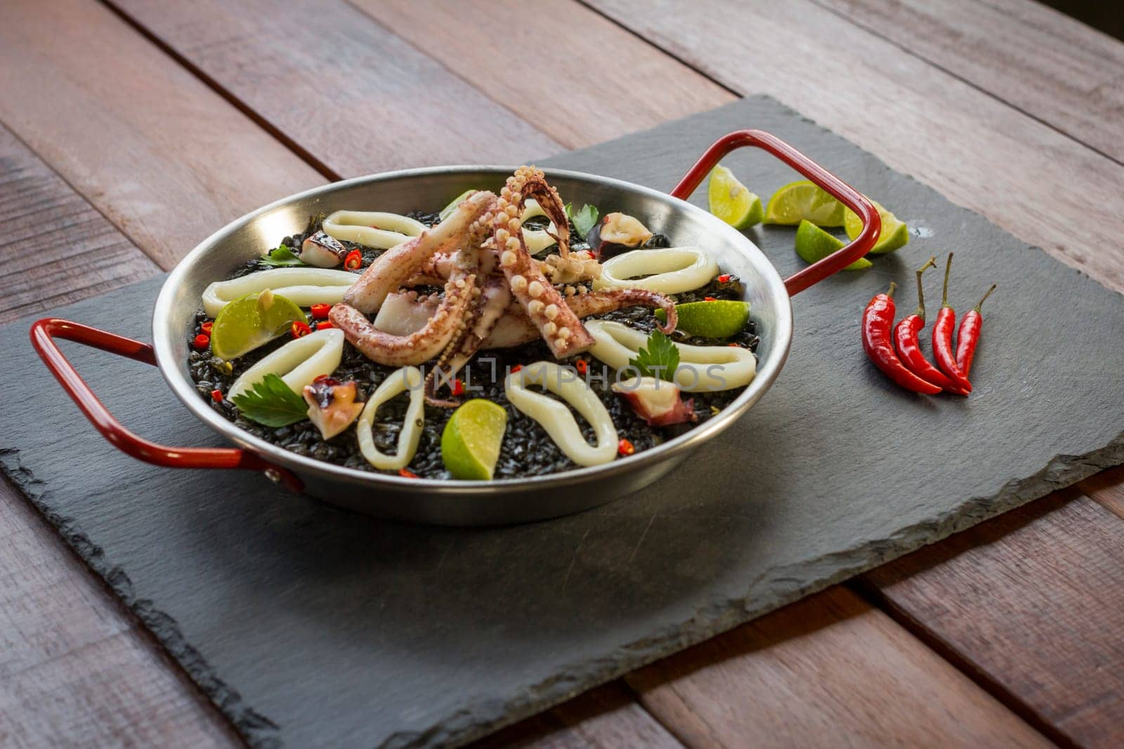 black rissoto with squid and ink sauce.