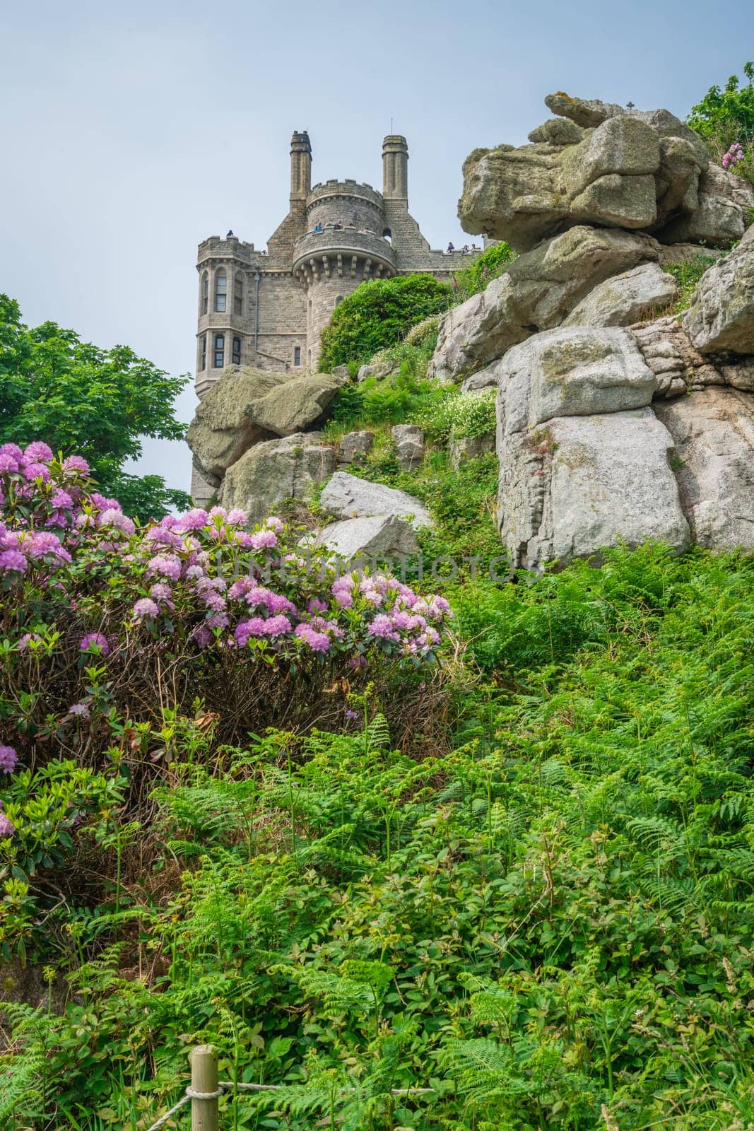 Marazion, England -  May 2018 : St Michaels Mount island fortress and gardens, Marazion near Penzance, Cornwall, UK