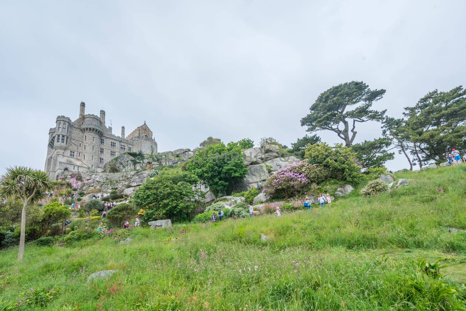 Marazion, England -  May 2018 : St Michaels Mount island fortress and gardens, Cornwall, UK