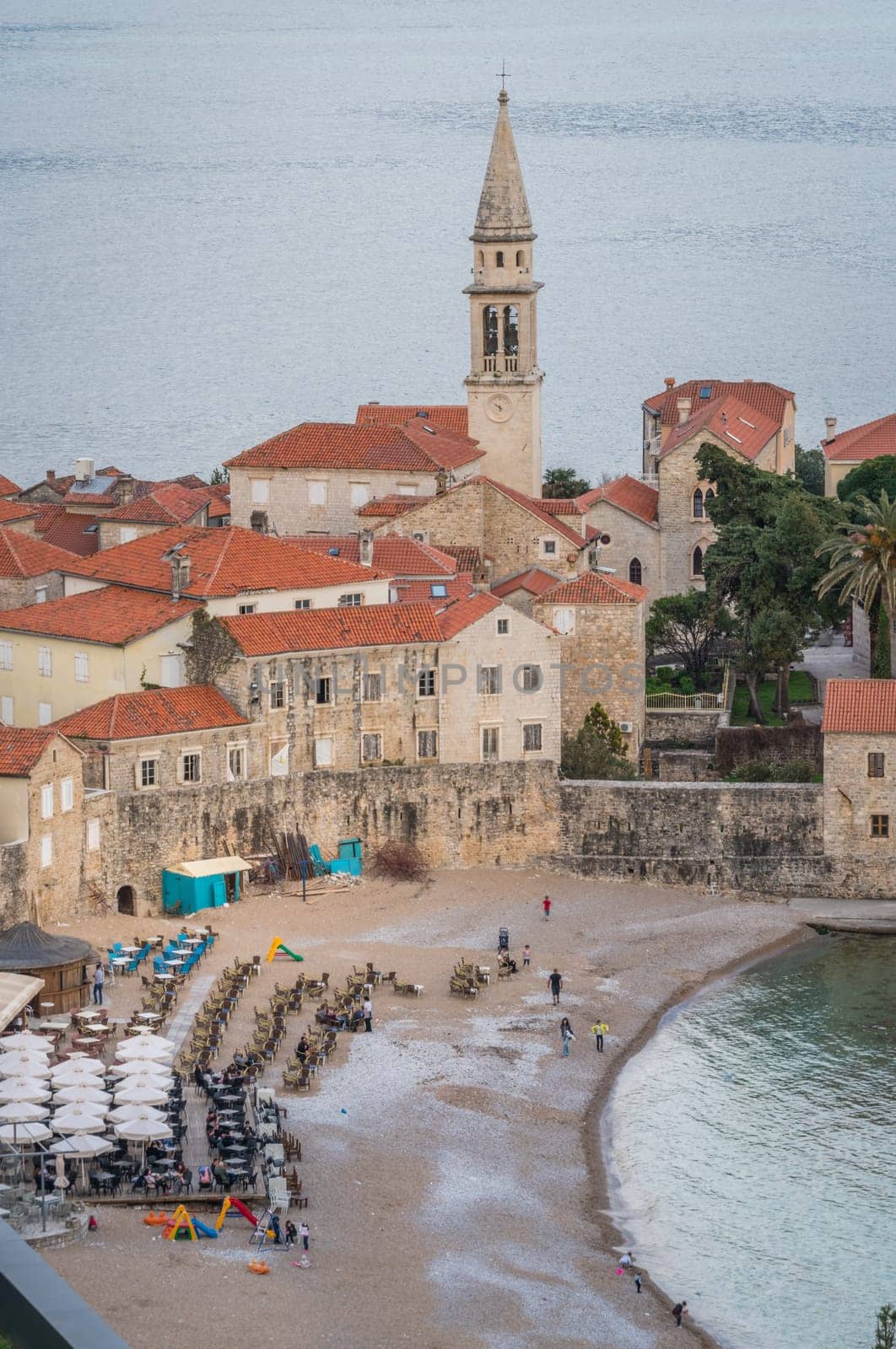 Budva, Montenegro - April 2018 : View of the Old Town Budva centre on the Adriatic coast