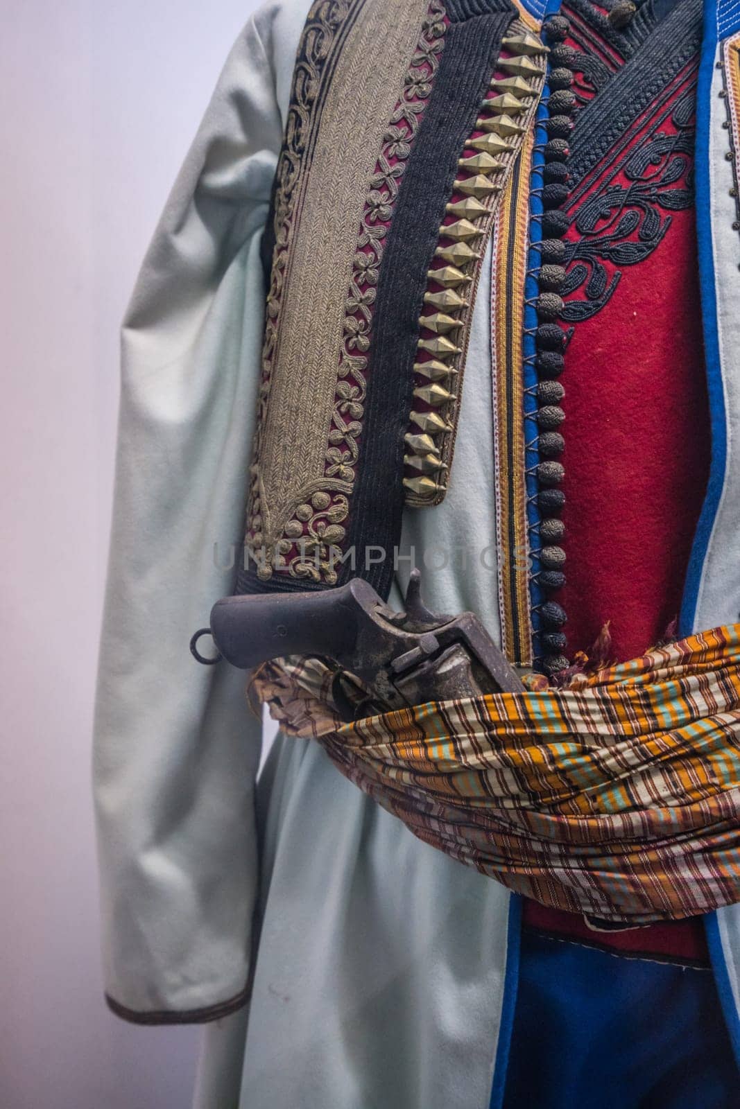 Ulcinj, Montenegro - April 2018 : Traditional balkan folk costume on display in the Museum in Old Town
