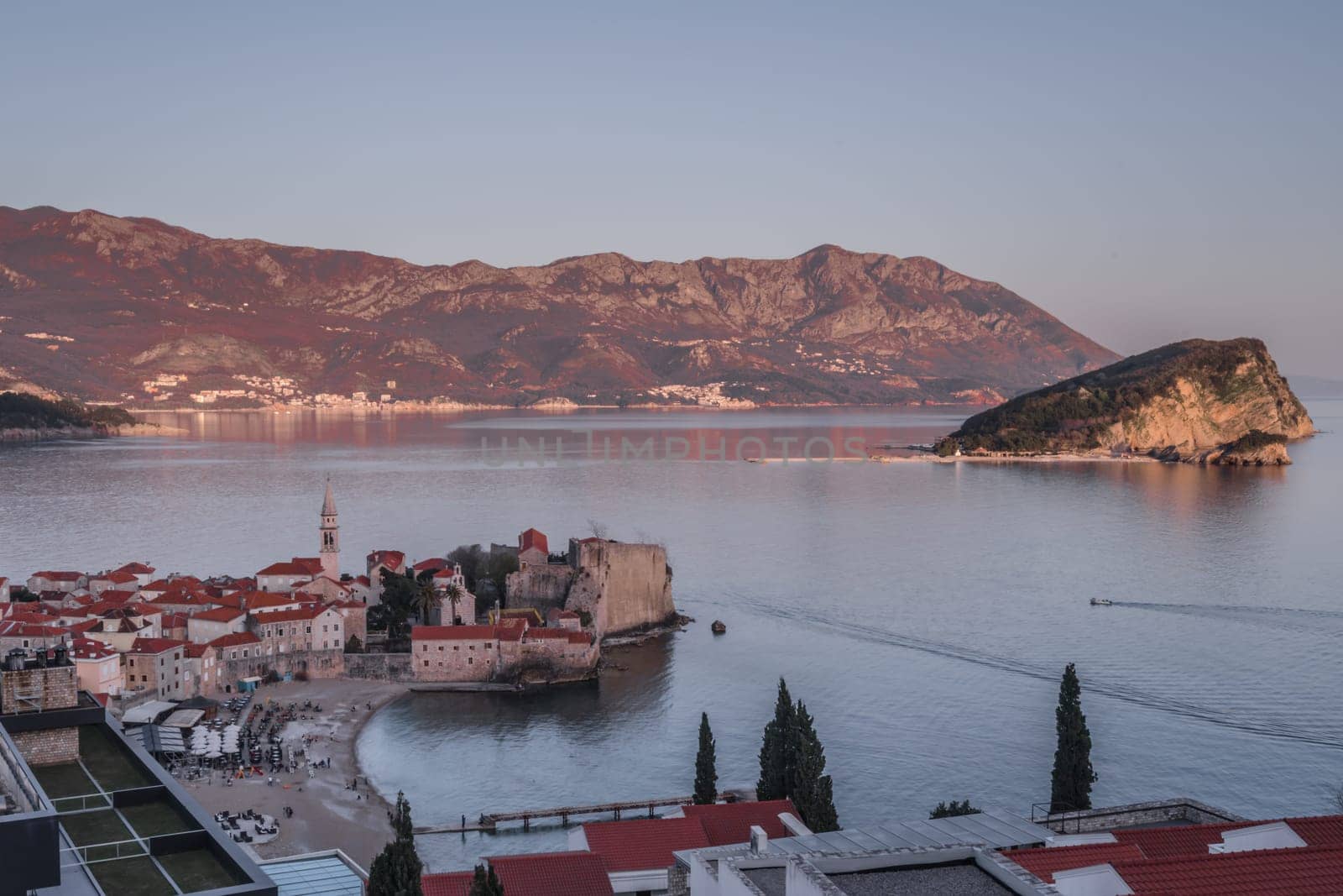 Budva, Montenegro - April 2018 : View of the Old Town Budva centre on the Adriatic coast