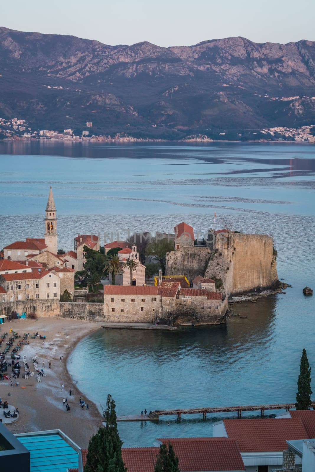 Budva, Montenegro - April 2018 : View of the Old Town Budva centre on the Adriatic coast
