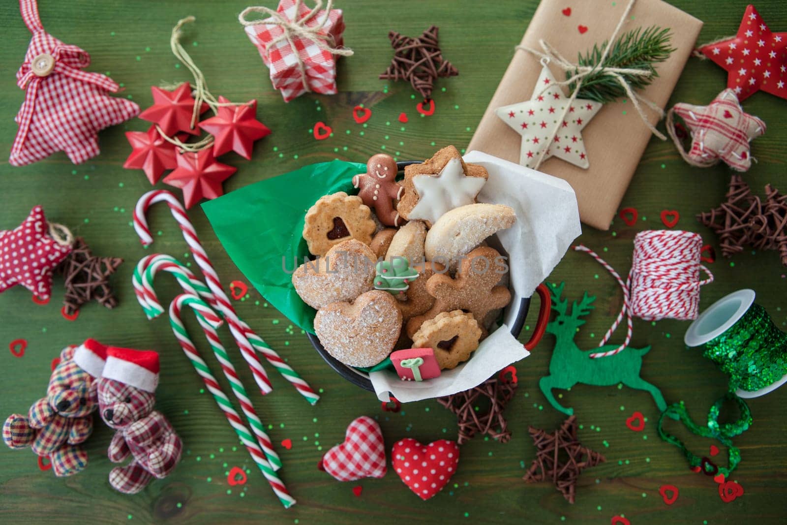 Delicious cookies and cheerful decorations for a merry christmas