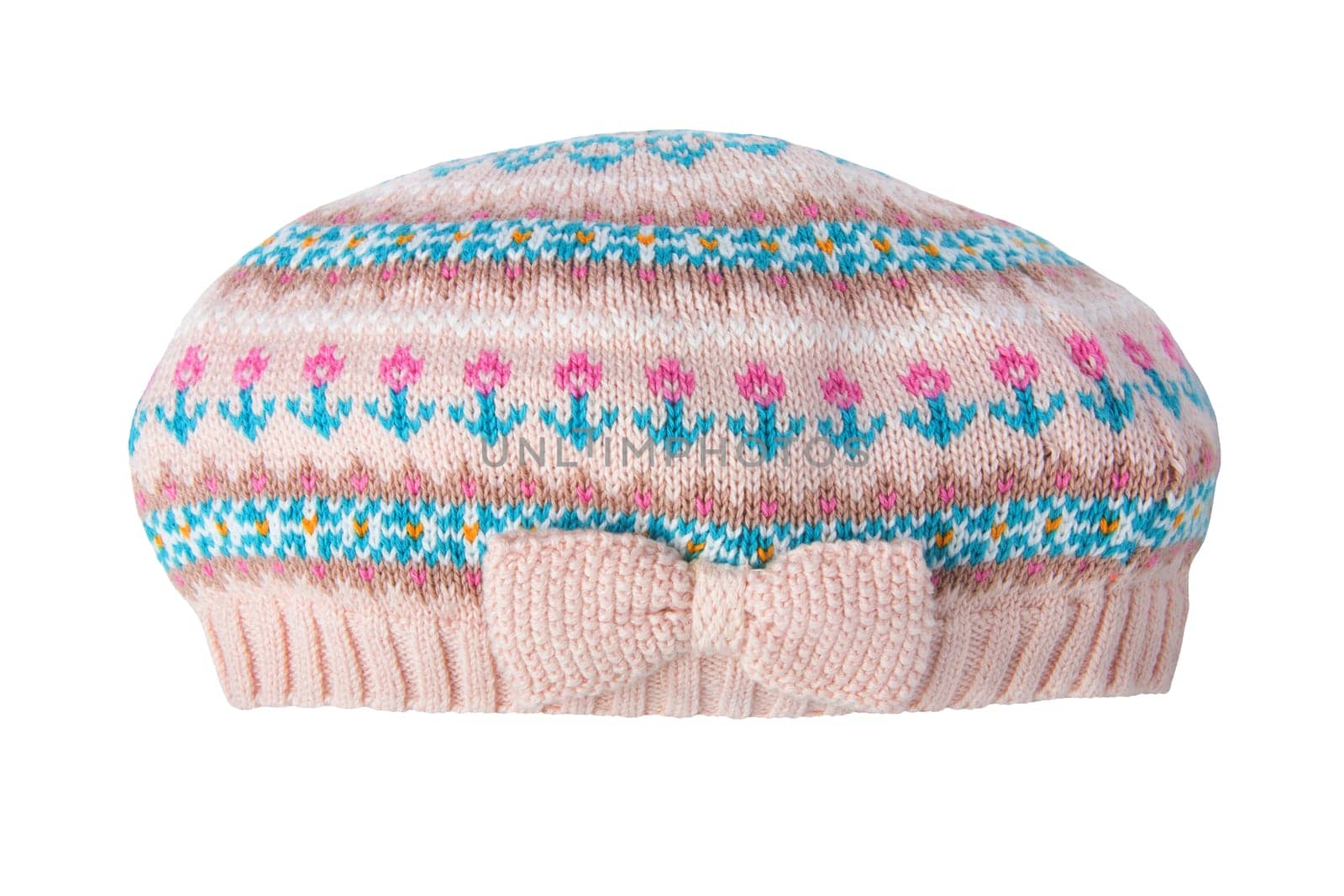Kids fashion spring autumn season clothes. Pink hat or girls cap isolated on a white background.